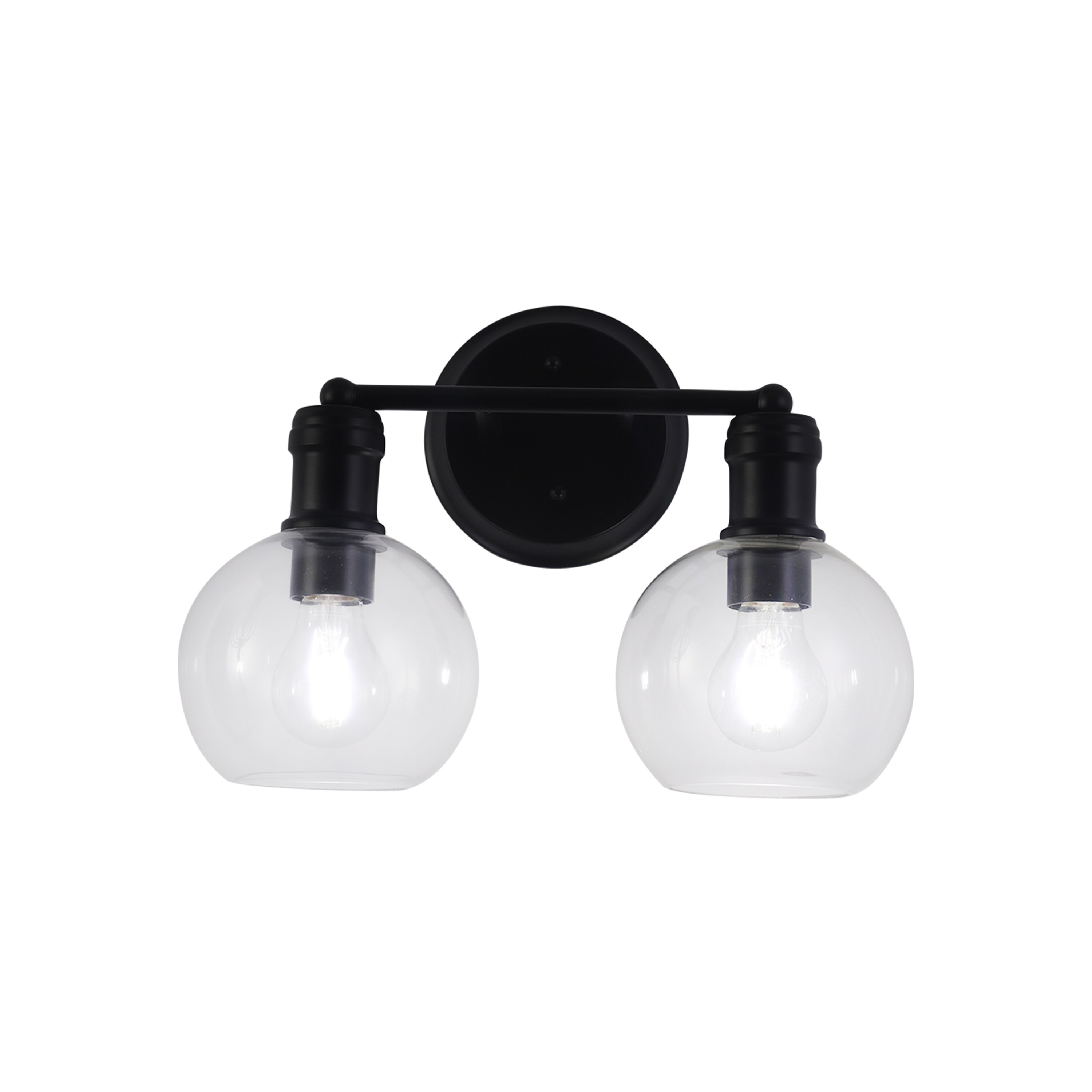 2-light Matte Black Bath/ Vanity Fixture w/ Clear Globe Glass - Mycitystee