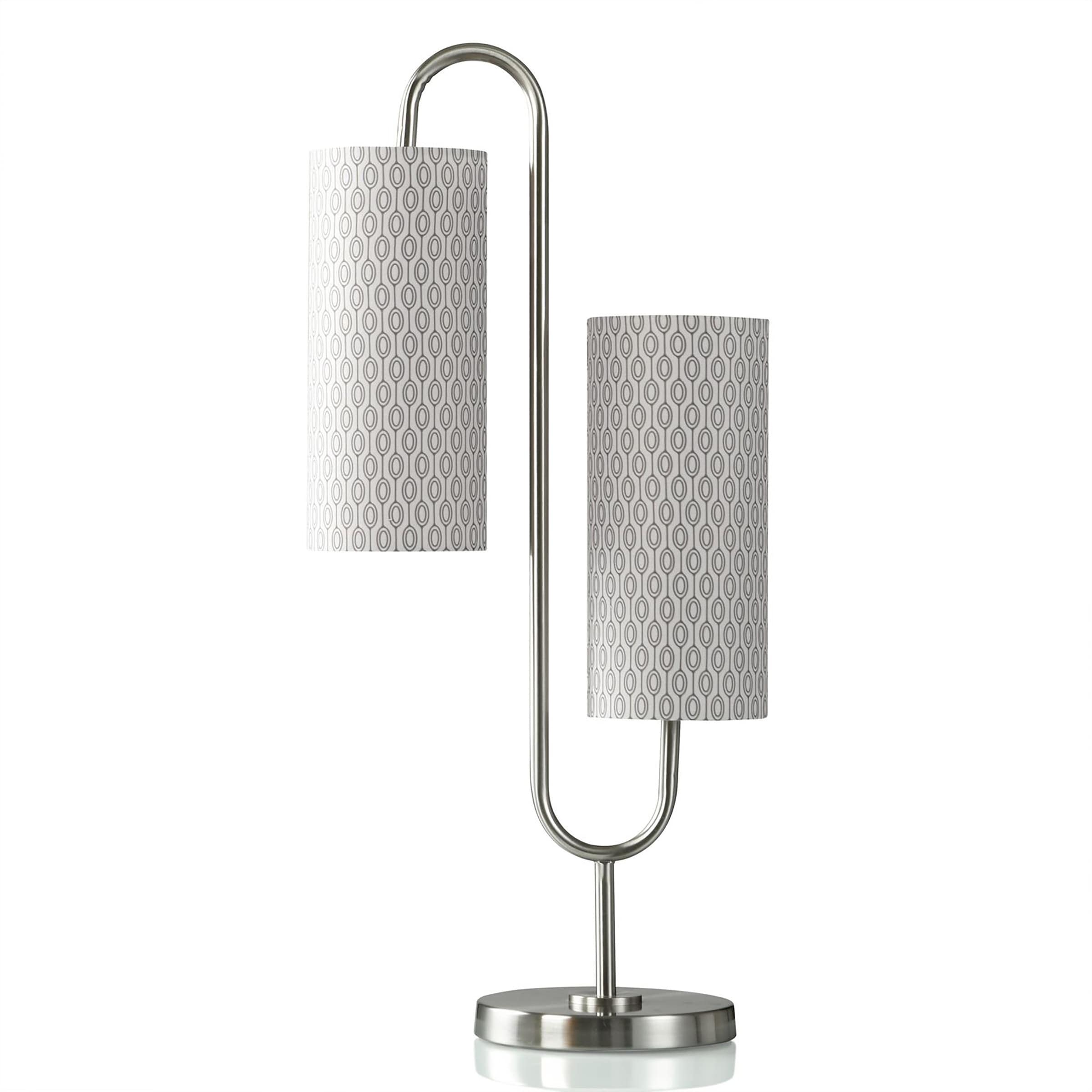 Brushed Steel Table Lamp - Modern Double Curve Shape With Patterned Shades - Mycitystee