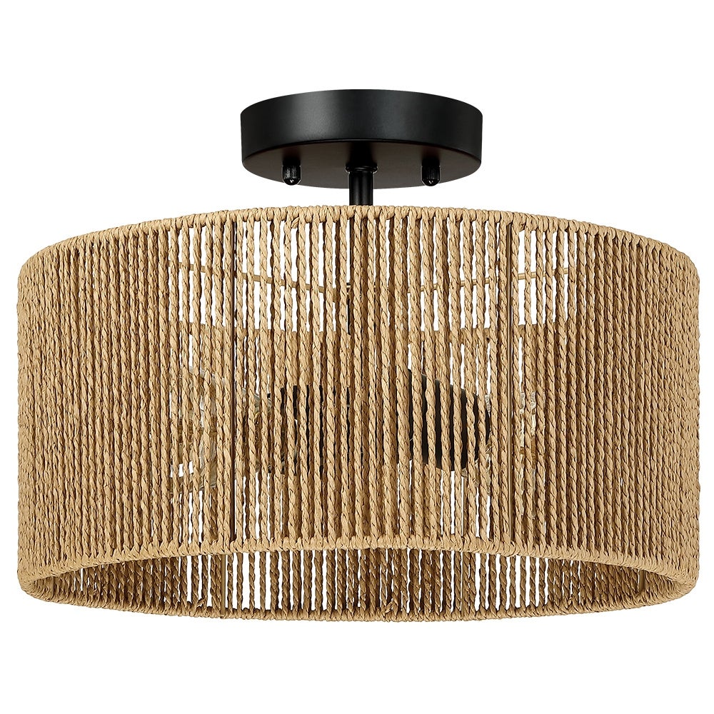 Dorn 2-Light Woven Rope Drum Semi-Flush Mount Ceiling Light - 14