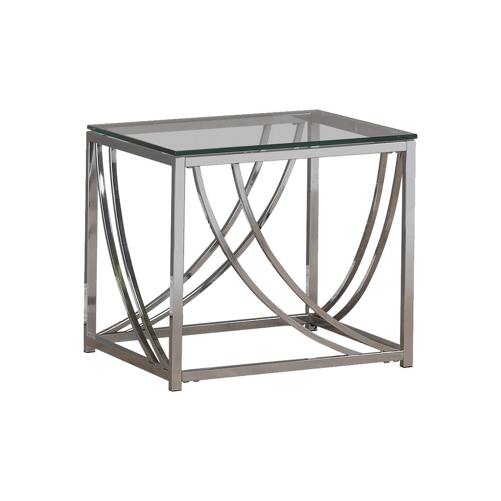 Tempered Glass Top End Table with Metal Tubular Legs， Chrome and Clear - Mycitystee
