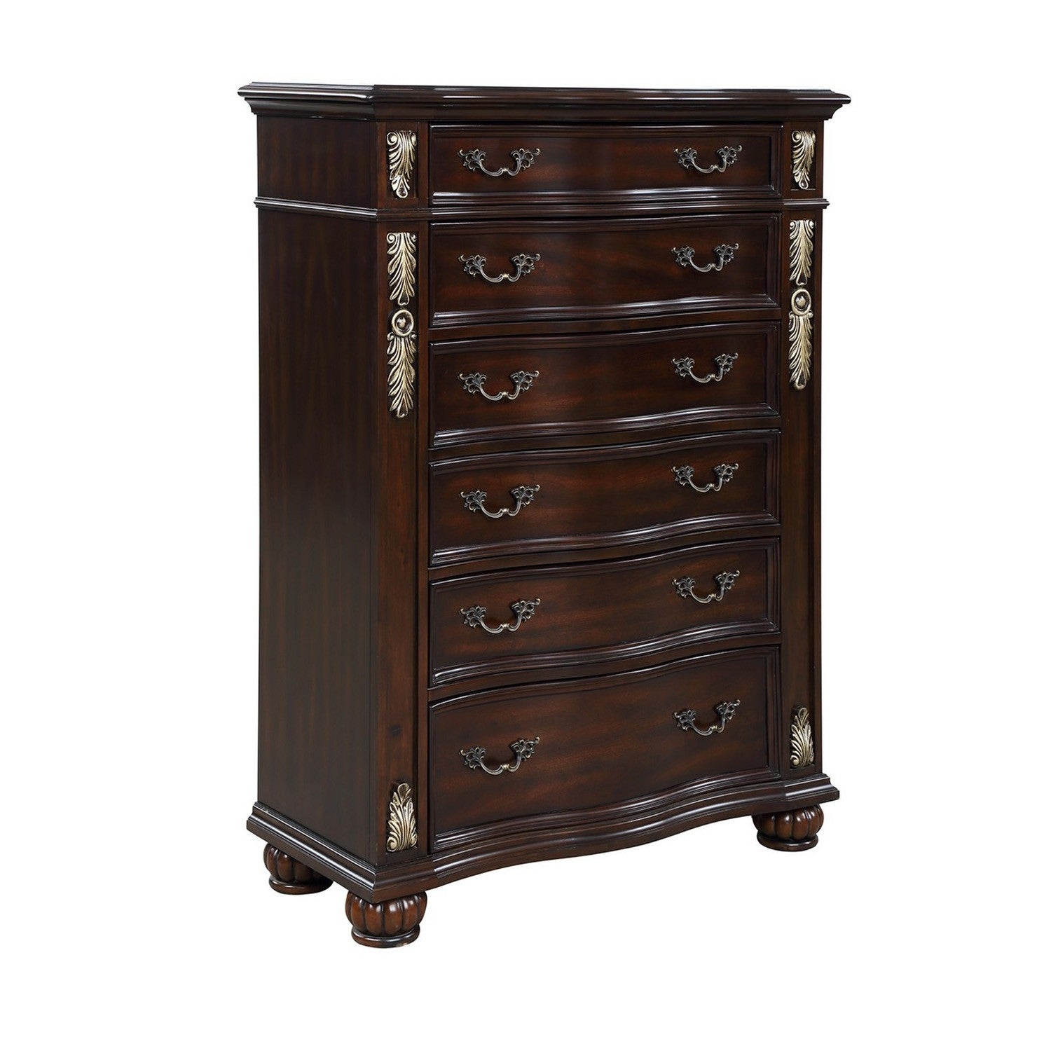 Six Drawer Wooden Chest with Antique Metal Handles and Bun Feet， Brown - - 31575388 - Mycitystee