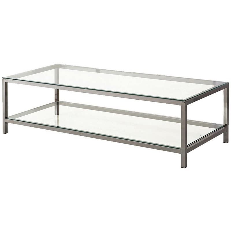 Glass Top Coffee Table with Metal Frame and Open Shelf， Silver - as picture - Mycitystee