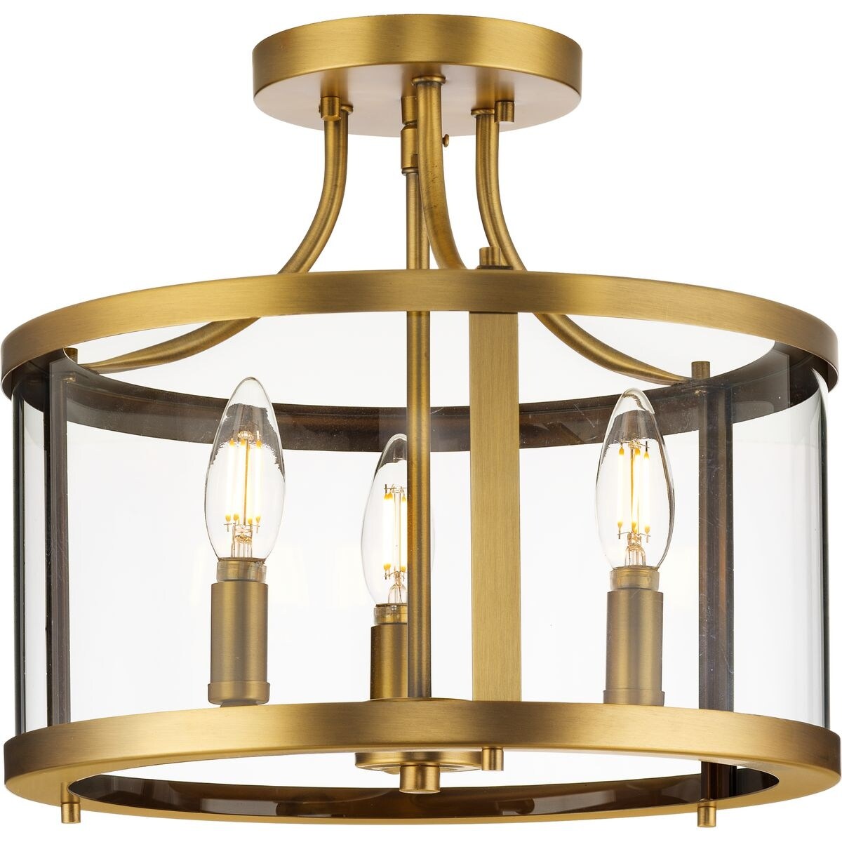 Gilliam Collection 13 in. Three-Light Vintage Brass New Traditional Semi-Flush Mount - 13 in x 13 in x 12.12 in - Mycitystee