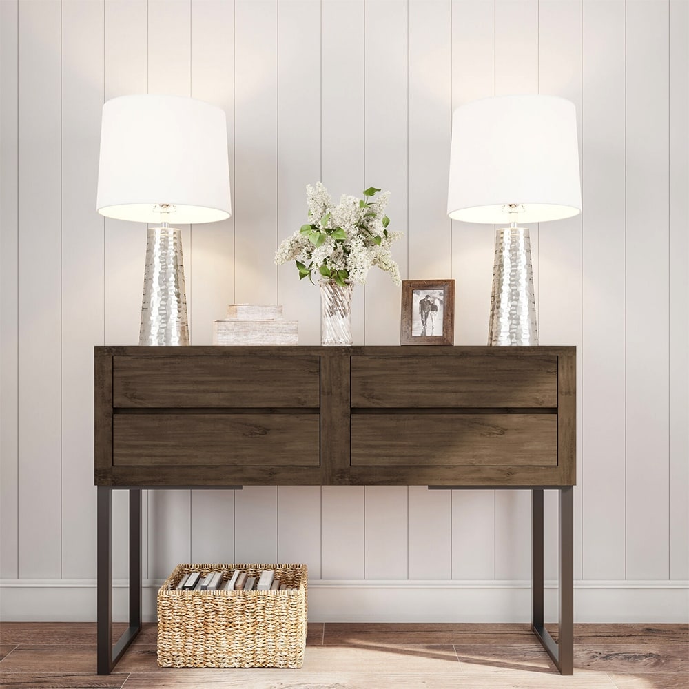 Set of 2 Hammered Flared Drum Shaped Lights Table Lamps - 14