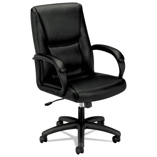HON HVL161 Executive High-Back Leather Chair， Supports up to 250 lbs.， Black Seat/Black Back， Black Base (VL161SB11) - Mycitystee