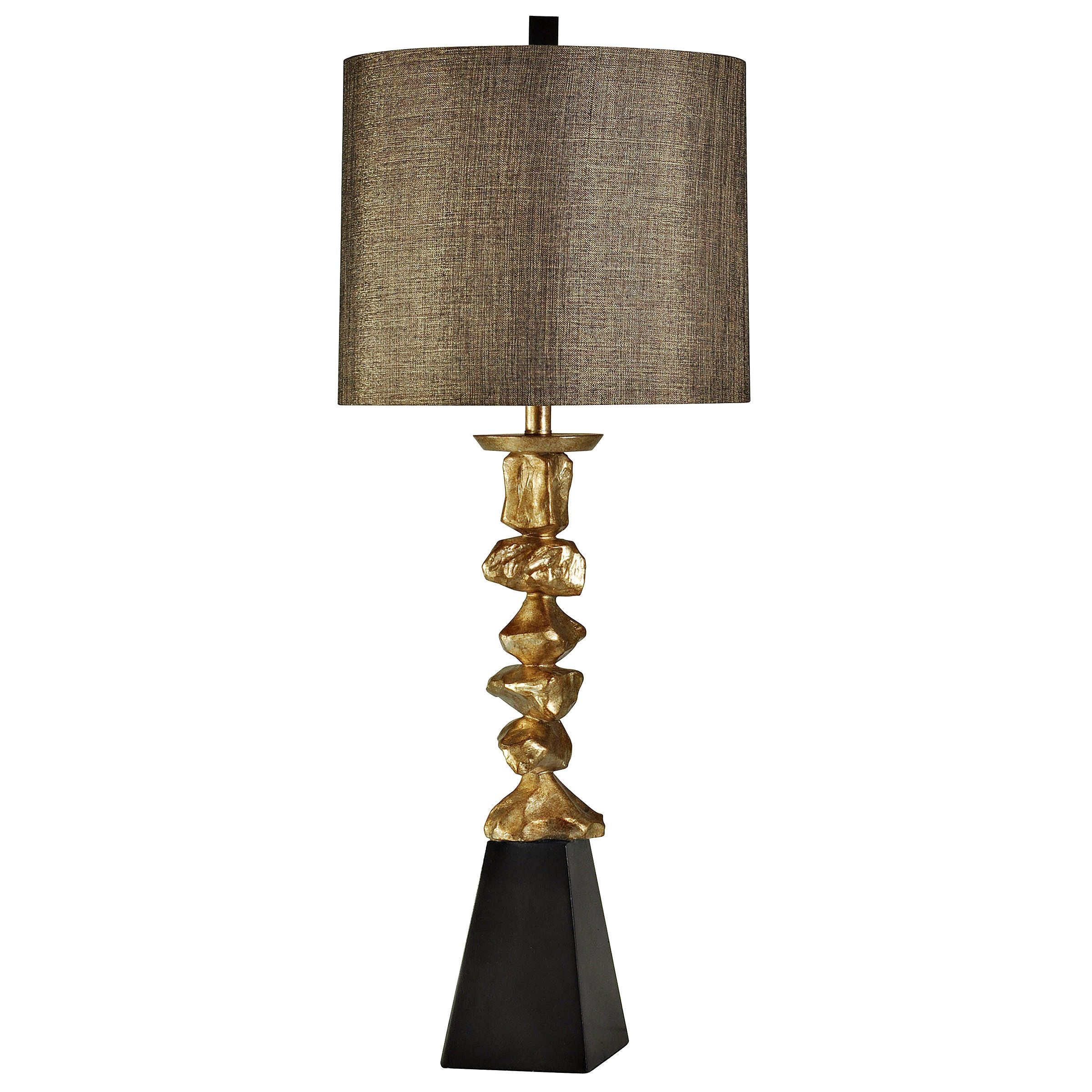 StyleCraft Contemporary Vintage Gold and With Black Table Lamp - White Hardback Fabric Shade - Mycitystee