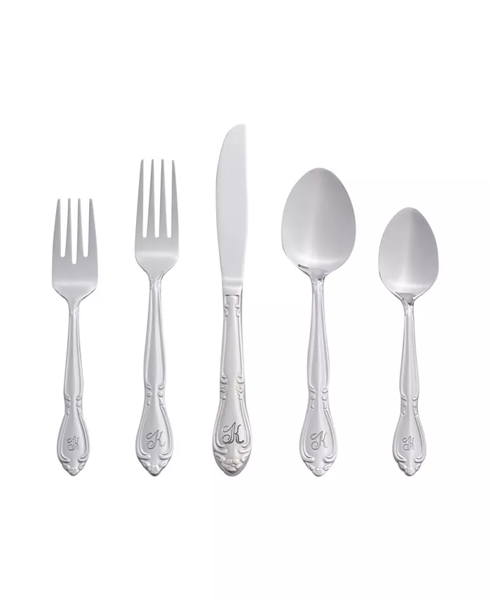 RiverRidge Home Riverridge Rose 46 Piece Monogrammed Flatware Set - K， Service for 8 - Mycitystee