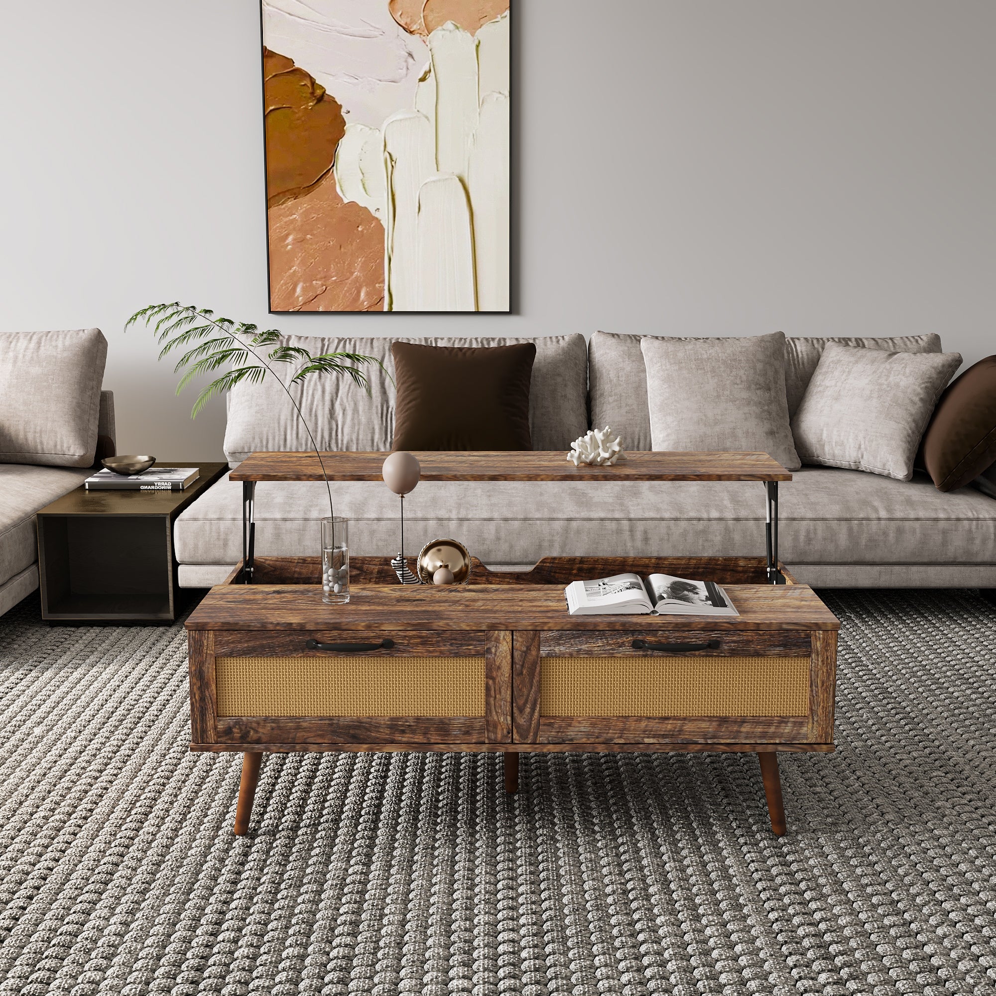 Lift Top Coffee Table， Modern Coffee Table with 2 Storage Drawers，Center Table with Lift Tabletop for Living Room， Office - Mycitystee