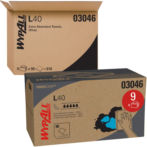 WypAll L40 Towels， POP-UP Box， 10.8 x 10， White， 90/Box， 9 Boxes/Carton (03046) - Mycitystee