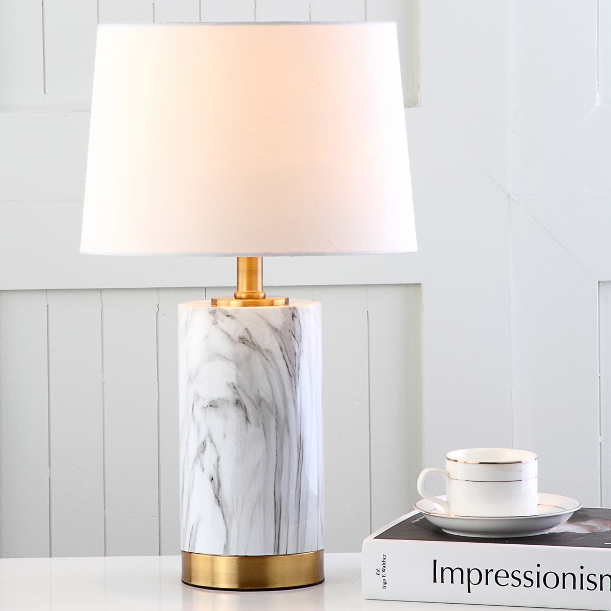 SAFAVIEH Lighting 18.25-inch Clarabel White/ Black Marble Table Lamp - 11