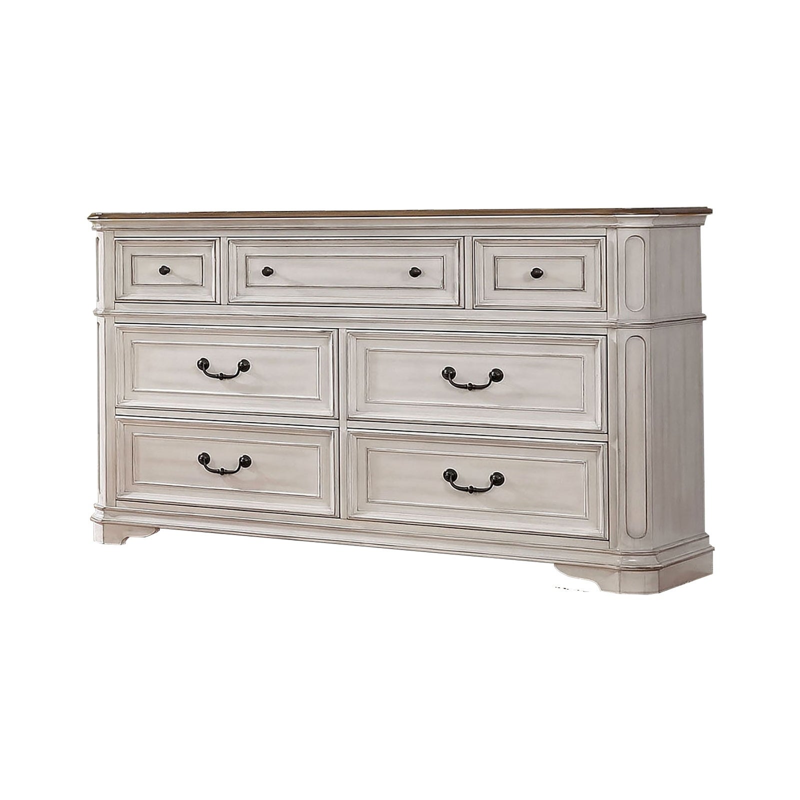 Transitional Wooden Dresser with 7 Drawers and Bracket Legs， White - - 29800489 - Mycitystee