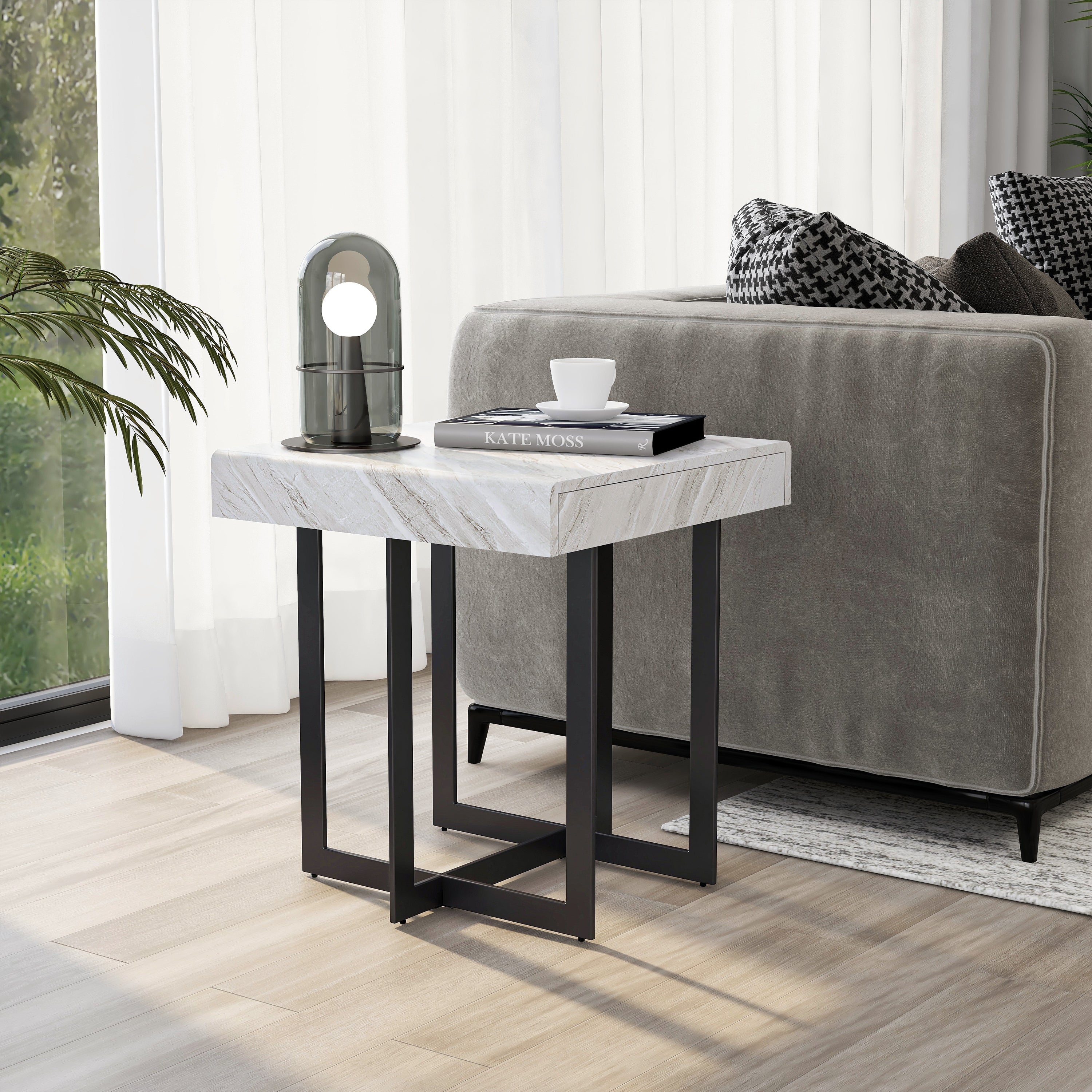 Granala Grey Faux Marble End Table with Drawer by Furniture of America - Mycitystee