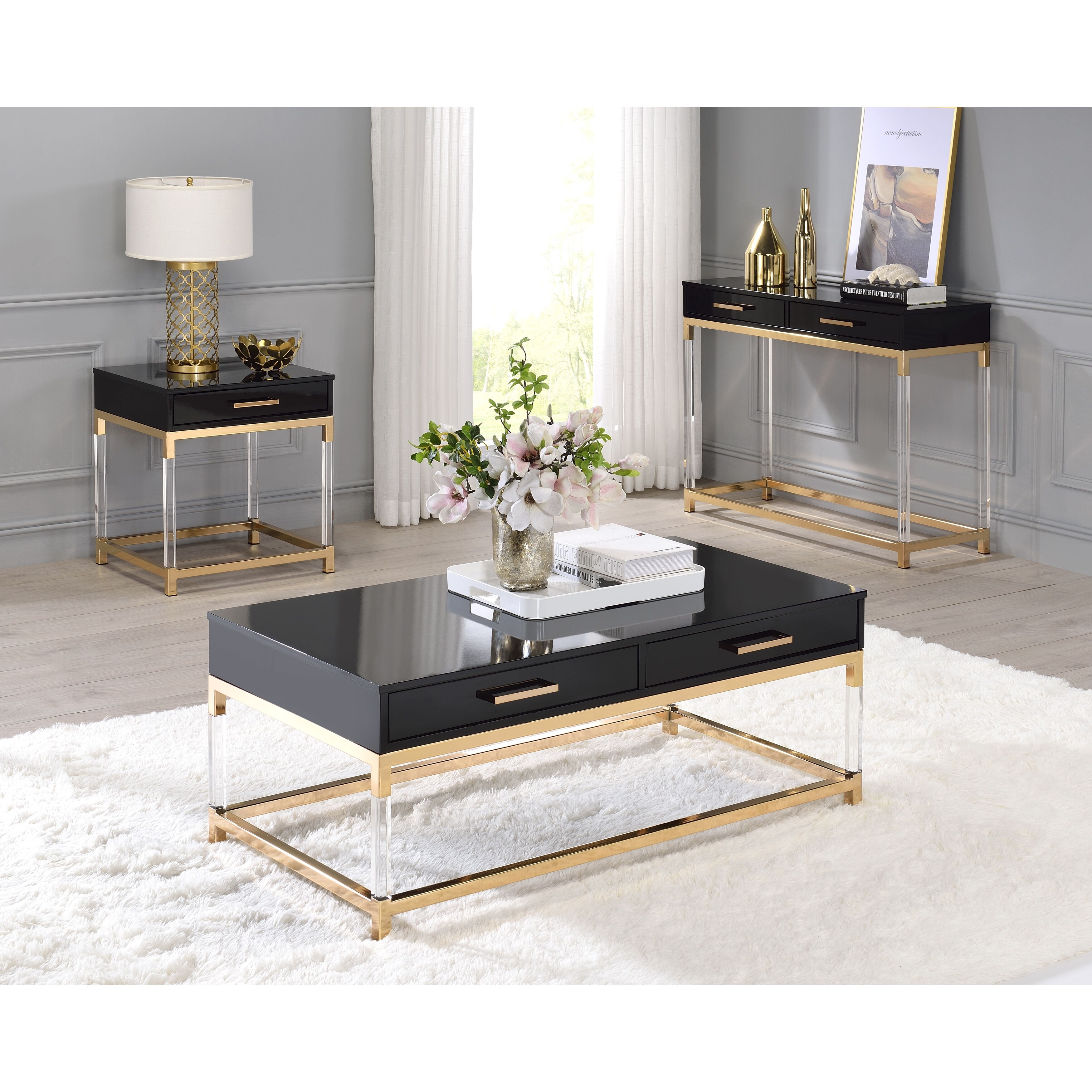 Coffee Table， Black and Gold Finish - Mycitystee