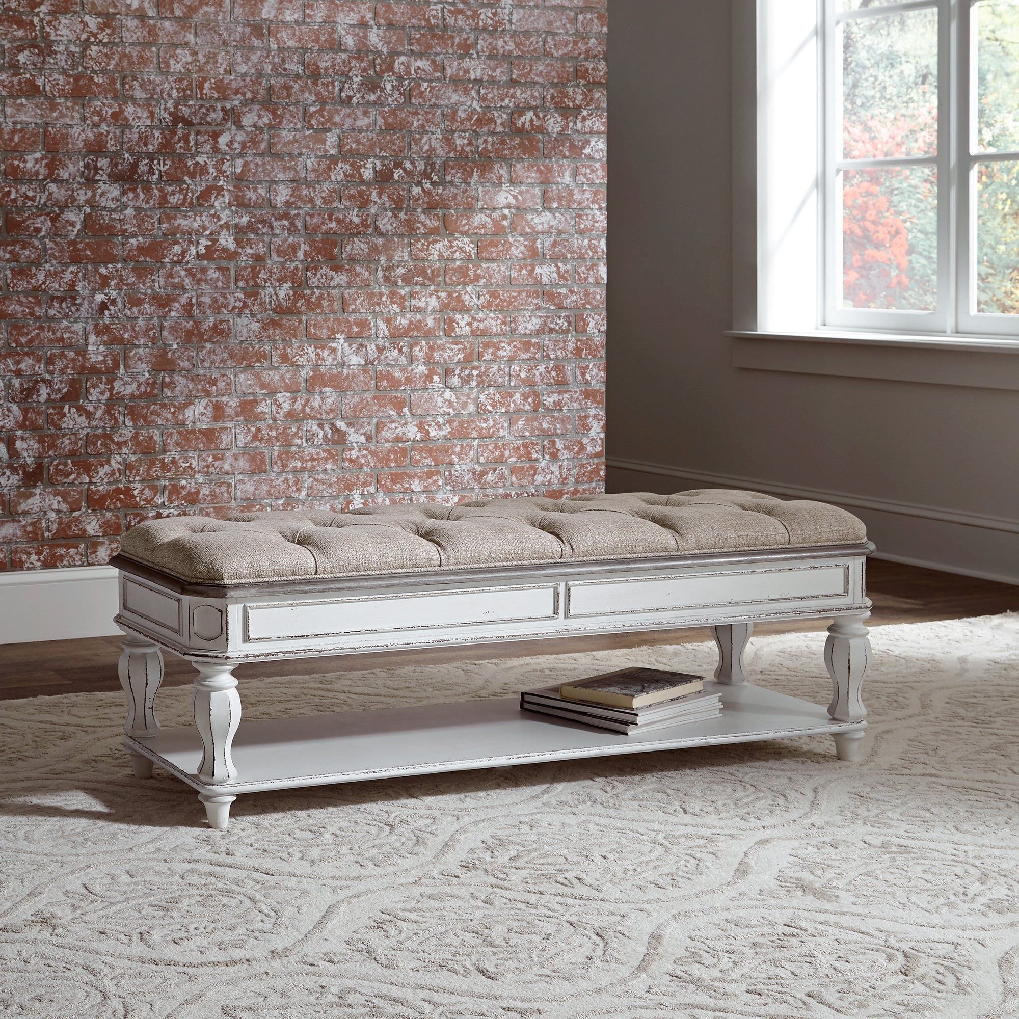 Magnolia Manor Antique White Weathered Bark Bed Bench - - 20716442 - Mycitystee