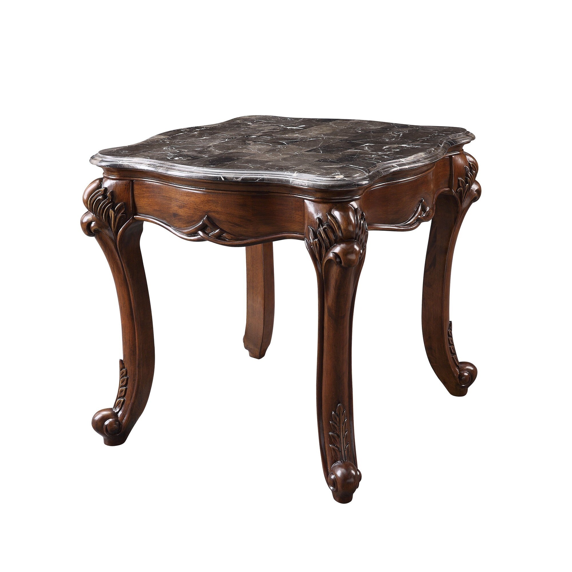 End Table with Marble Top and Carved Cabriole Legs， Brown - Mycitystee