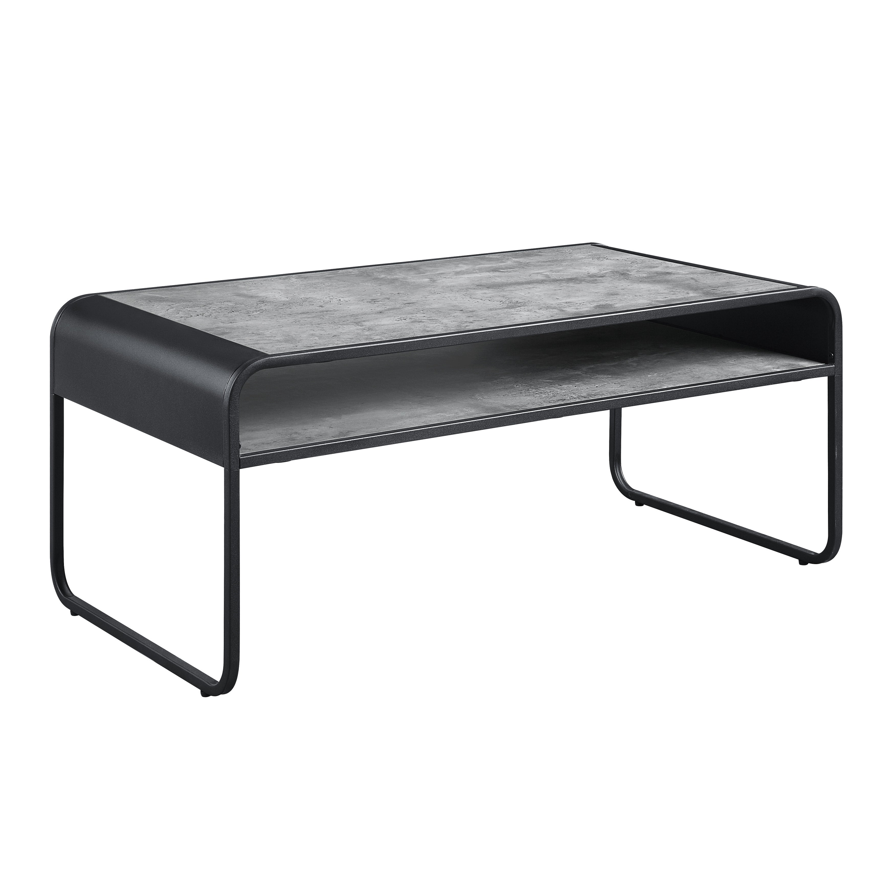 Industrial Coffee Table with 1 Open Compartment， Center Table with Metal Frame， Concrete Gray and Black Finish for Living Room - Mycitystee