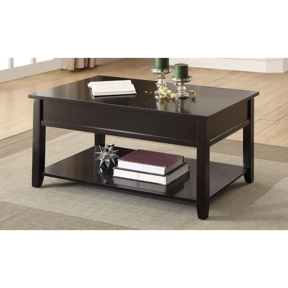 Contemporary Lift Top with 2 Storage compartments Coffee Table， Wood Lifting Top Central Table Metal Frame for Living Room - Mycitystee