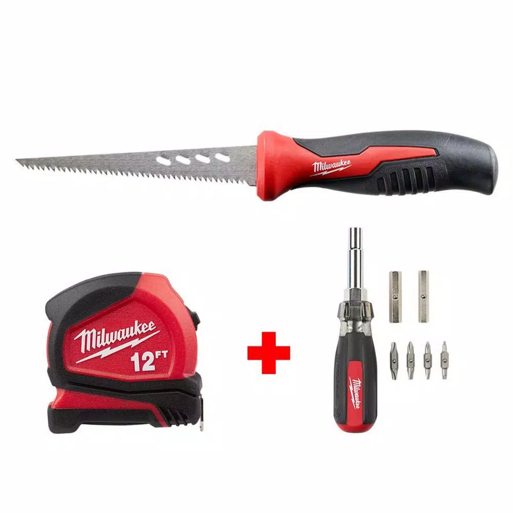 Milwaukee 6 in. Fixed Jab Saw and 12 ft. Compact Tape Measure and 13-in-1 Multi-Tip Cushion Grip Screwdriver Hand Tool Set and#8211; XDC Depot - Mycitystee
