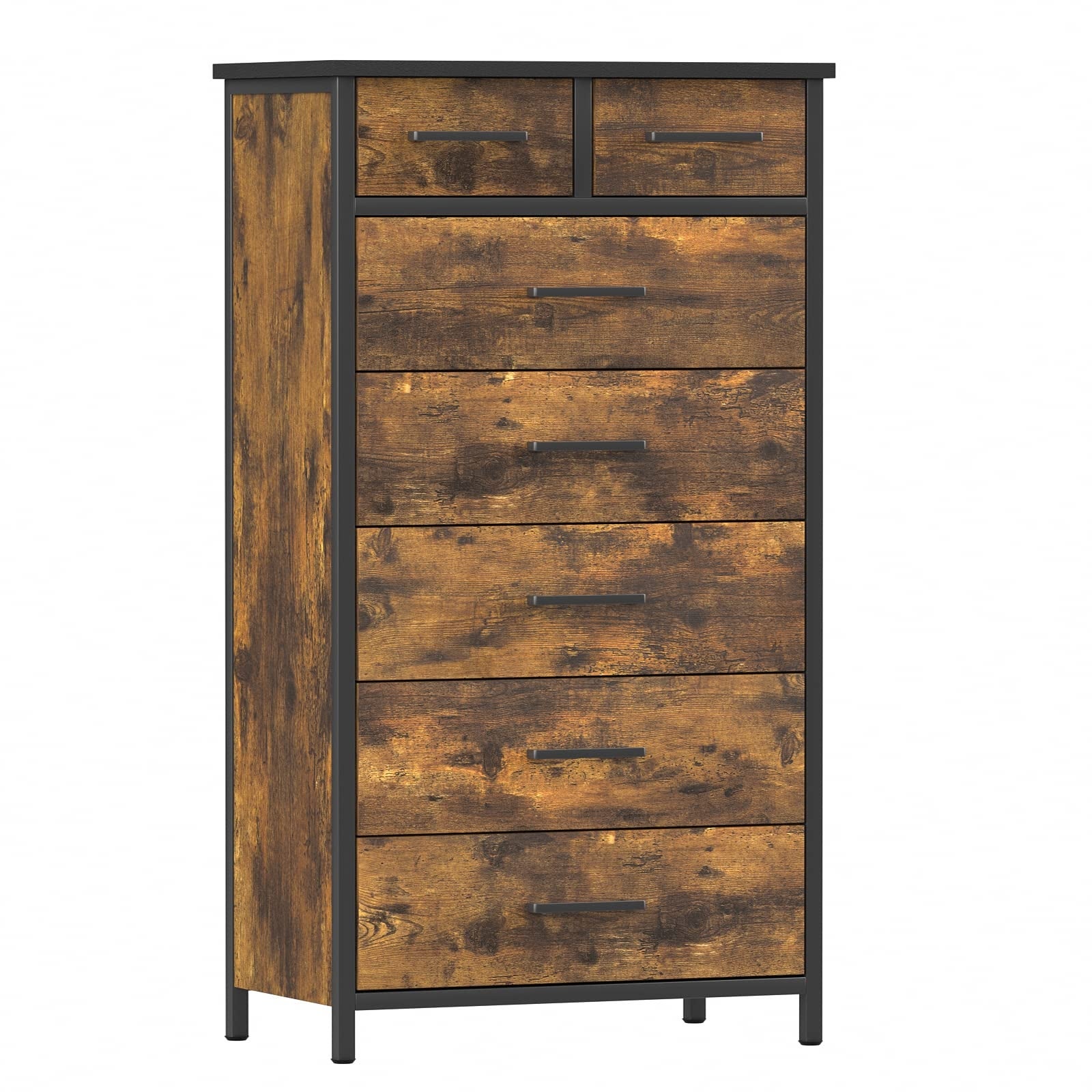 7 Drawer Wood Dresser， Industrial Wood Storage Dresser Clothes Organizer， Sturdy Steel Frame， Storage Dresser for Bedroom - - 37669015 - Mycitystee