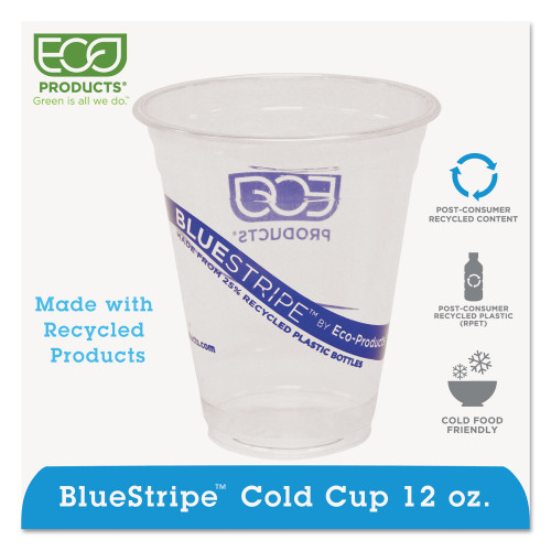Eco-Products BlueStripe 25% Recycled Content Cold Cups， 12 oz， Clear/Blue， 50/Pack， 20 Packs/Carton (EPCR12) - Mycitystee