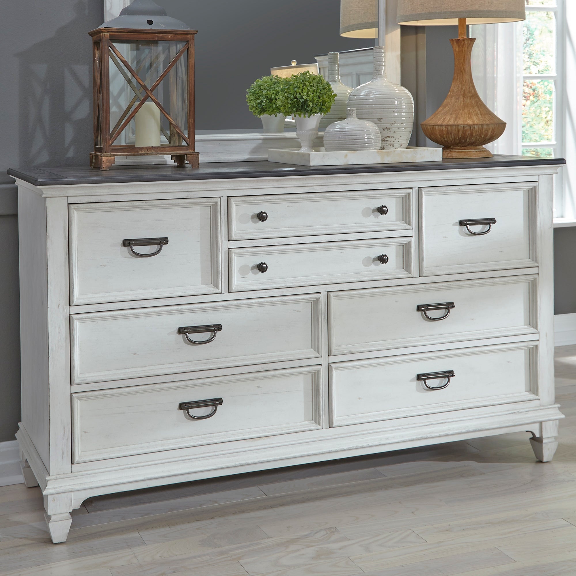 Copper Grove Allyson Park Wirebrushed White Charcoal 8 Drawer Dresser - - 25673986 - Mycitystee