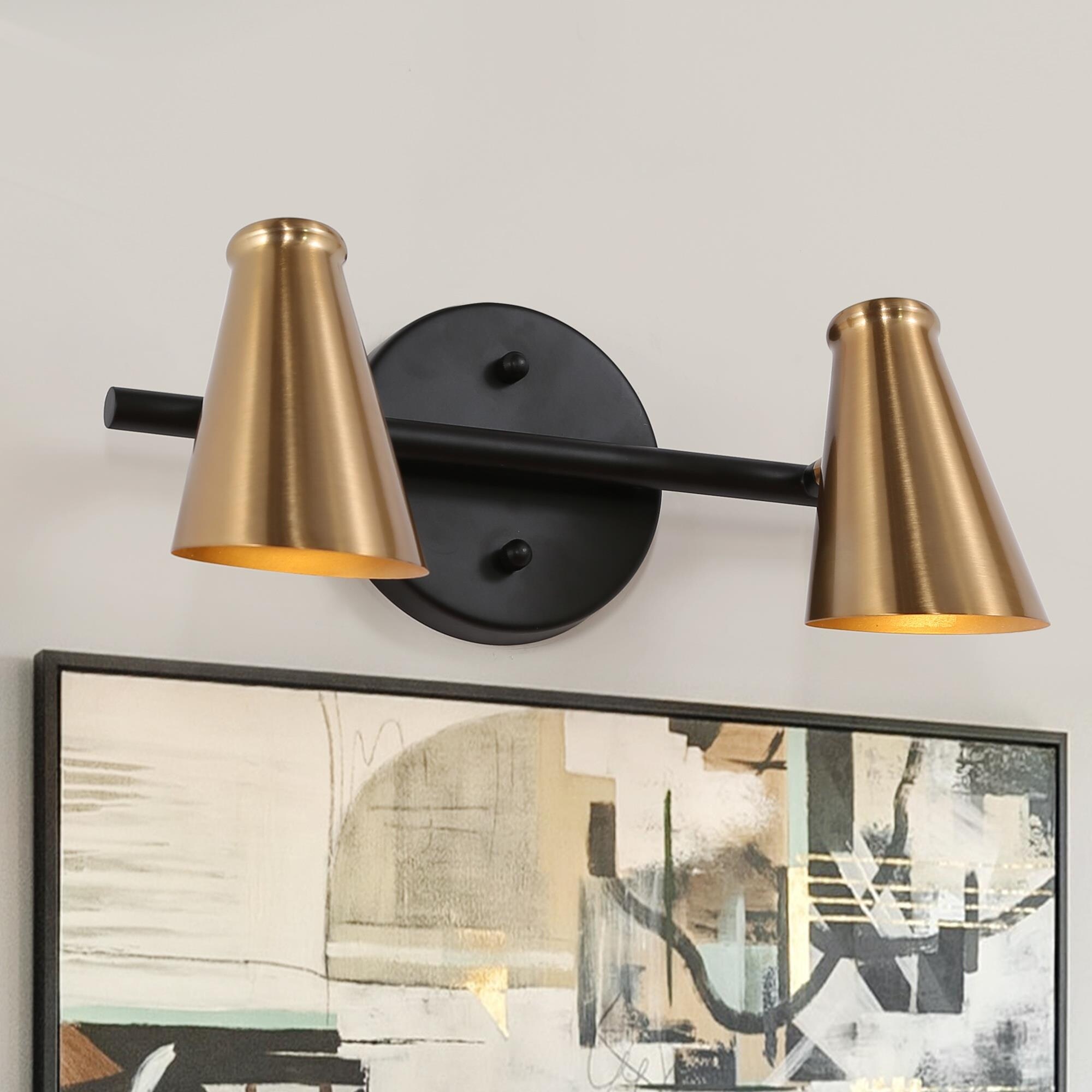 Tesa Modern 2-Light Black Gold Bathroom Vanity Lights Metal Wall Sconces - Mycitystee