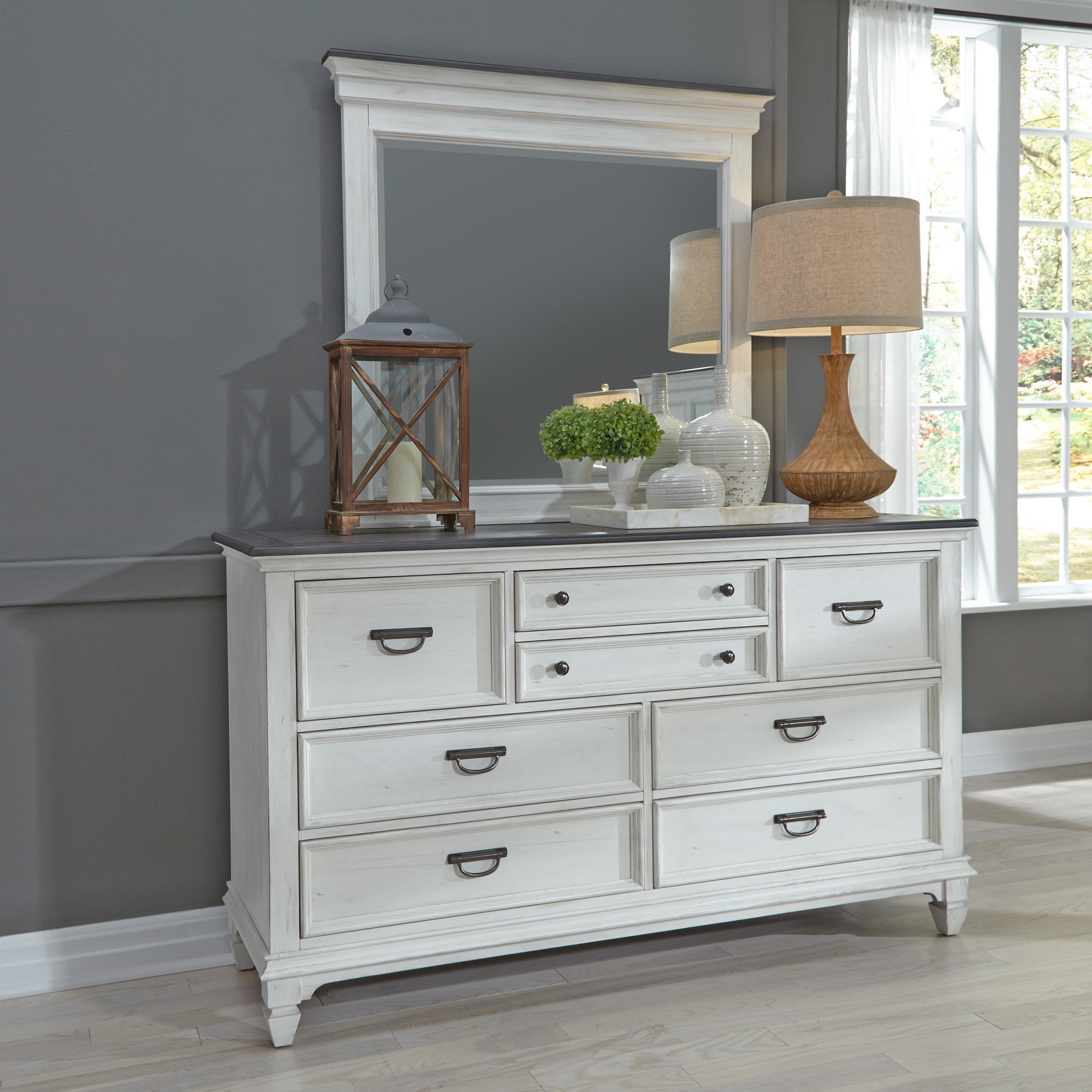 Copper Grove Allyson Park Wirebrushed White Charcoal Dresser and Mirror - - 25673984 - Mycitystee