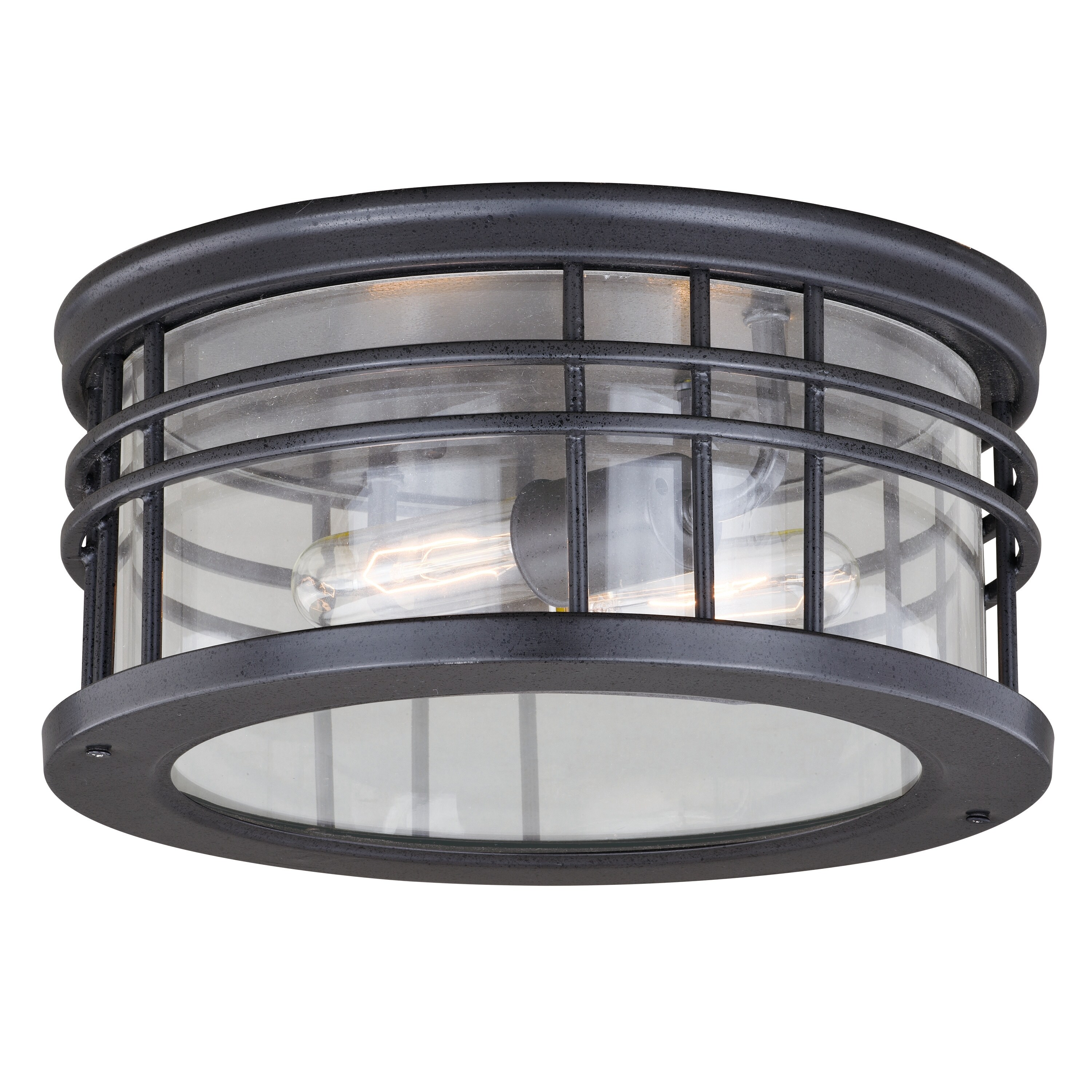 Wrightwood Black Round Outdoor Flush Mount Ceiling Light Clear Glass - 12-in W x 5.75-in H x 12-in D - Mycitystee