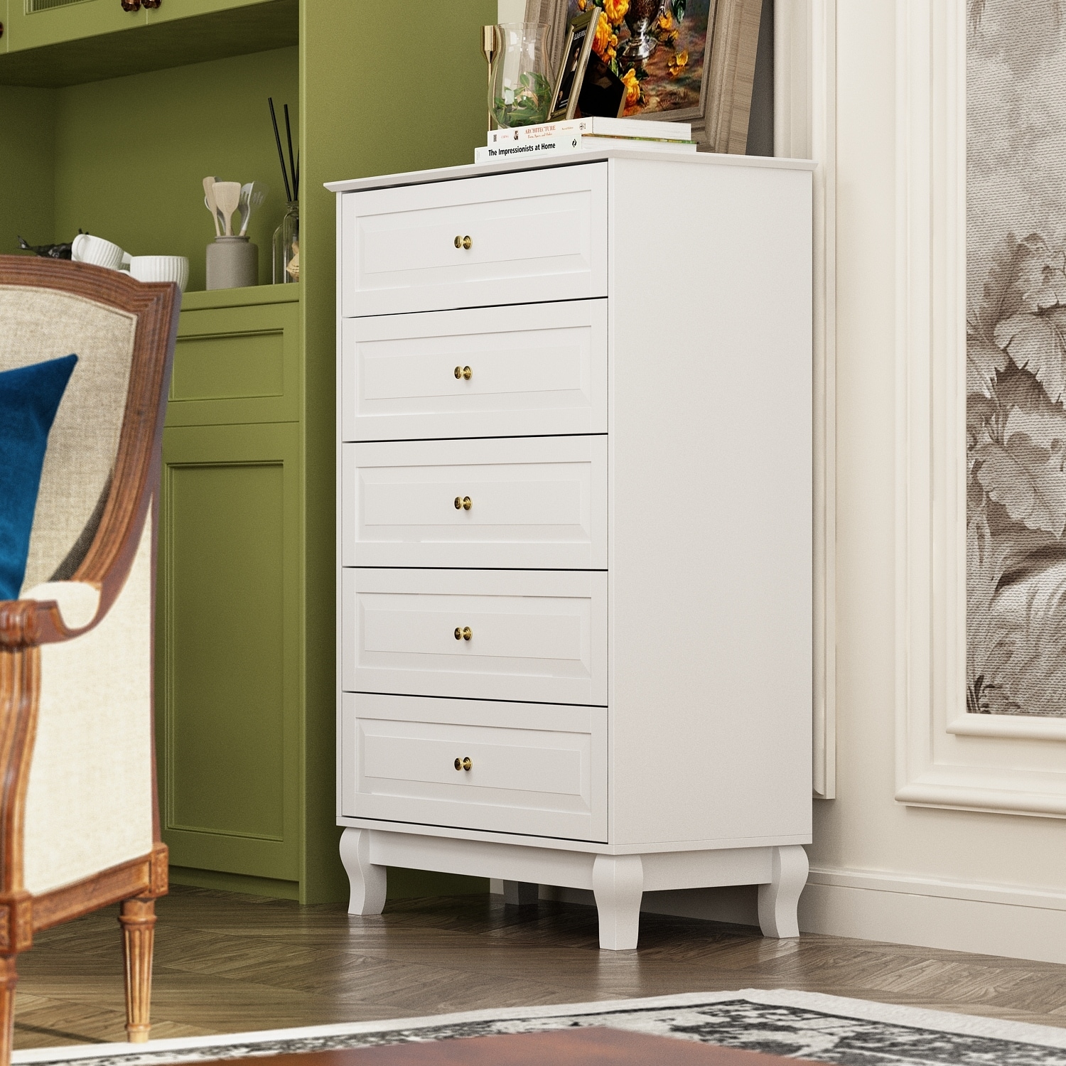 Modern Dresser Storage Chest with 5 Drawers Console Table(BlACK/WHITE) - - 36805881 - Mycitystee