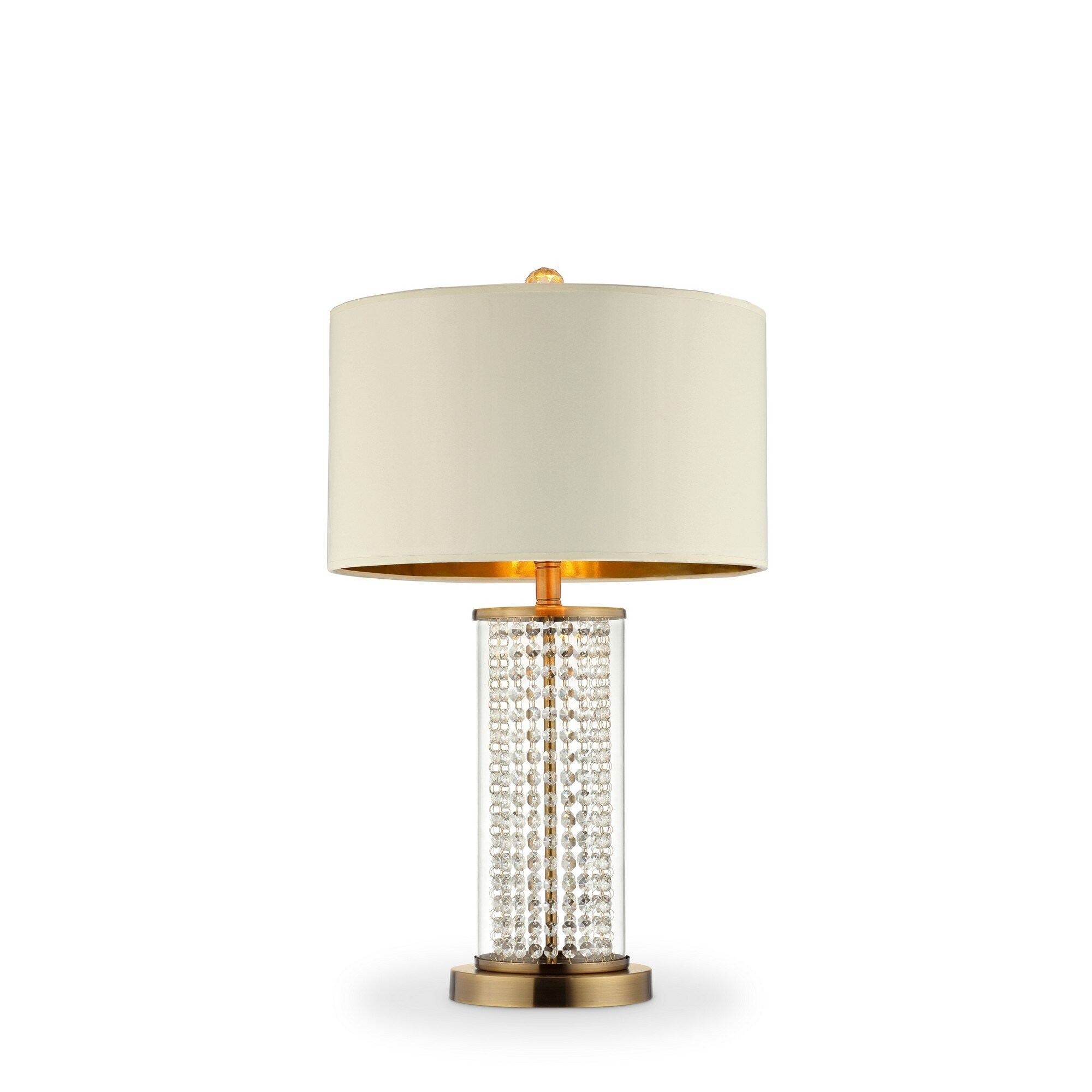 Table Lamp with Cylindrical Drum and Stacked Crystals， Gold - Mycitystee