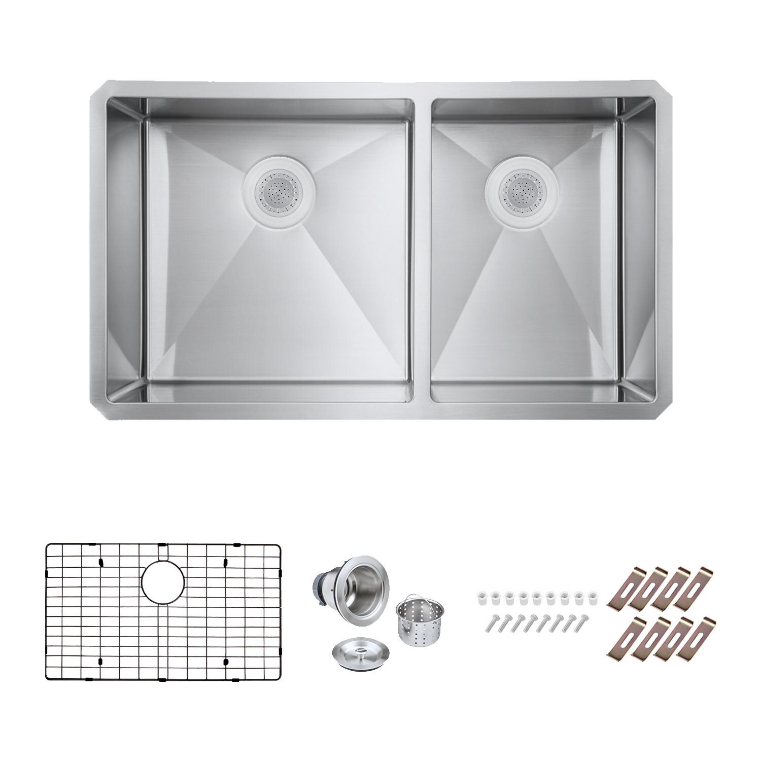 Signature Undermount Stainless Steel 30-Inch 60/40 Double Bowl Sink W/Grids and Strainers - Mycitystee