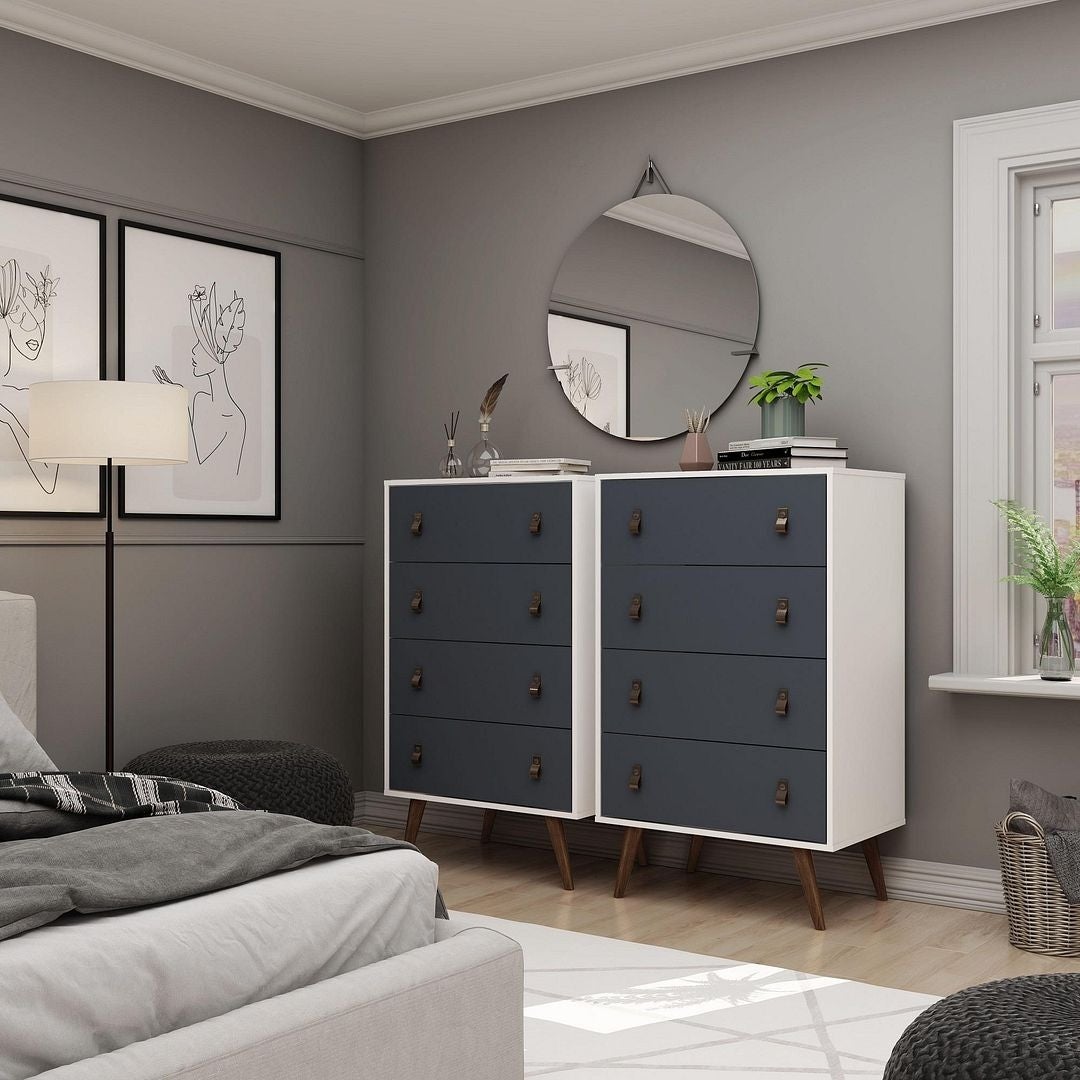 Manhattan Comfort Amber Tall Dresser with Faux Leather Button Handles (Set of 2) - - 36787673 - Mycitystee