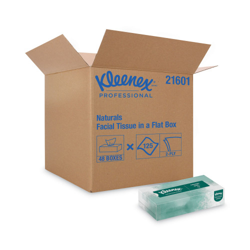 Kleenex Naturals Facial Tissue for Business， Flat Box， 2-Ply， White， 125 Sheets/Box， 48 Boxes/Carton (21601) - Mycitystee