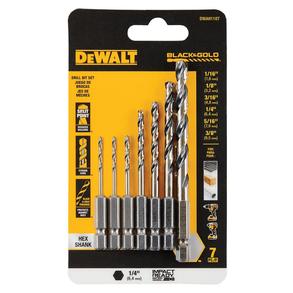 DEWALT BLACK and GOLD Impact Ready Metal Drill Bit Set 7pc - Mycitystee