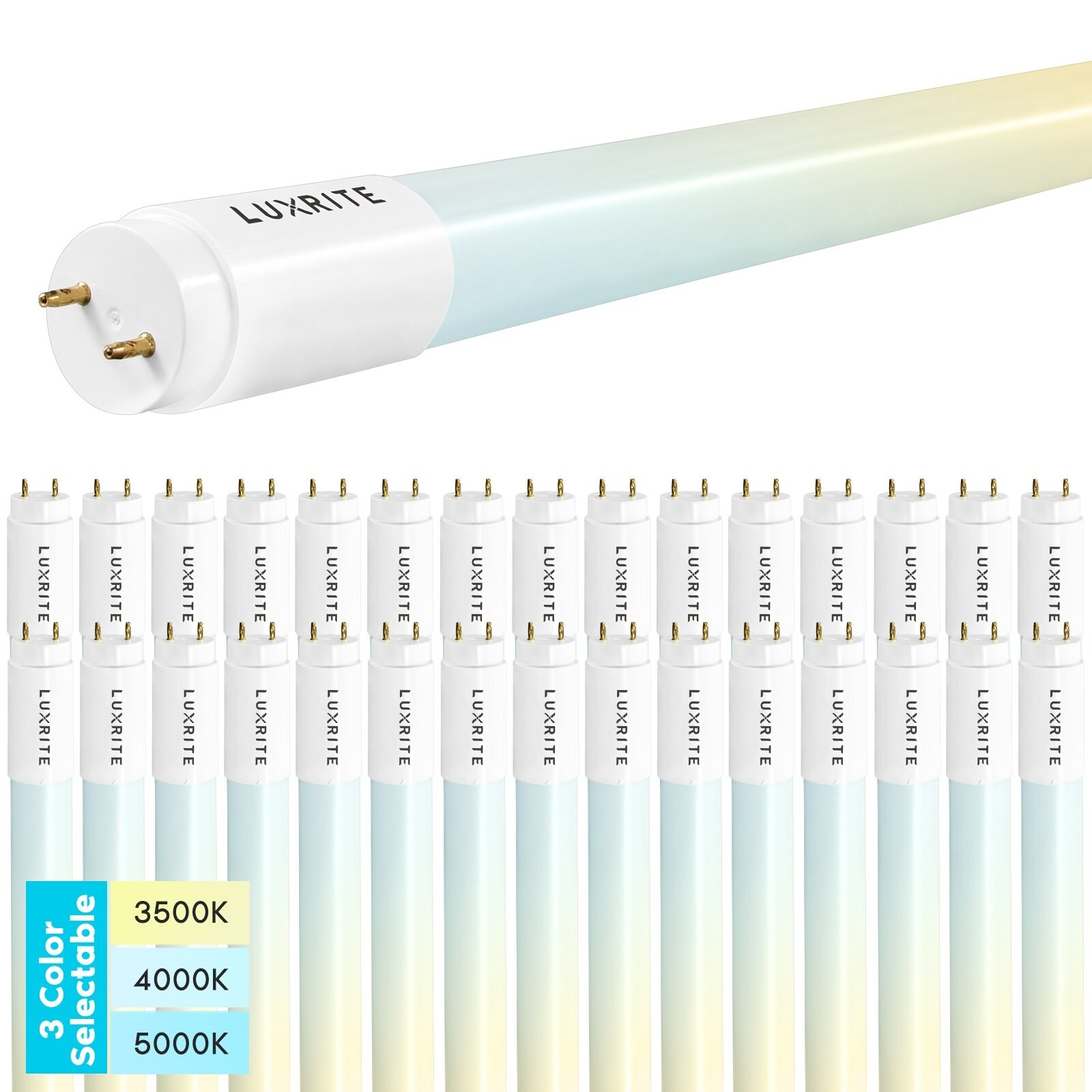 Luxrite 30-Pack 2FT T8 LED Tube Light， 8W=17W， 3 Color Option， Single and Double End Powered， 960 Lumens， UL， DLC - 30 - Mycitystee