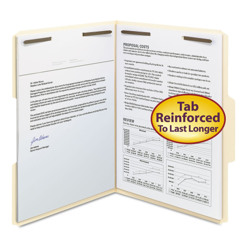 Smead Top Tab 2-Fastener Folders， 1/3-Cut Tabs， Letter Size， 11 pt. Manila， 50/Box (14537) - Mycitystee