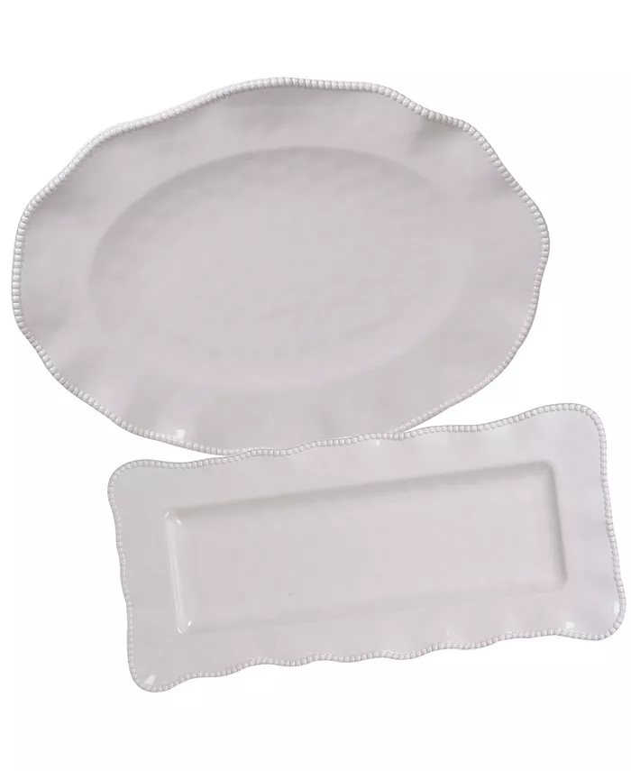 Certified International Perlette Cream Melamine 2-Pc. Platter Set - Rectangular and Oval - Mycitystee