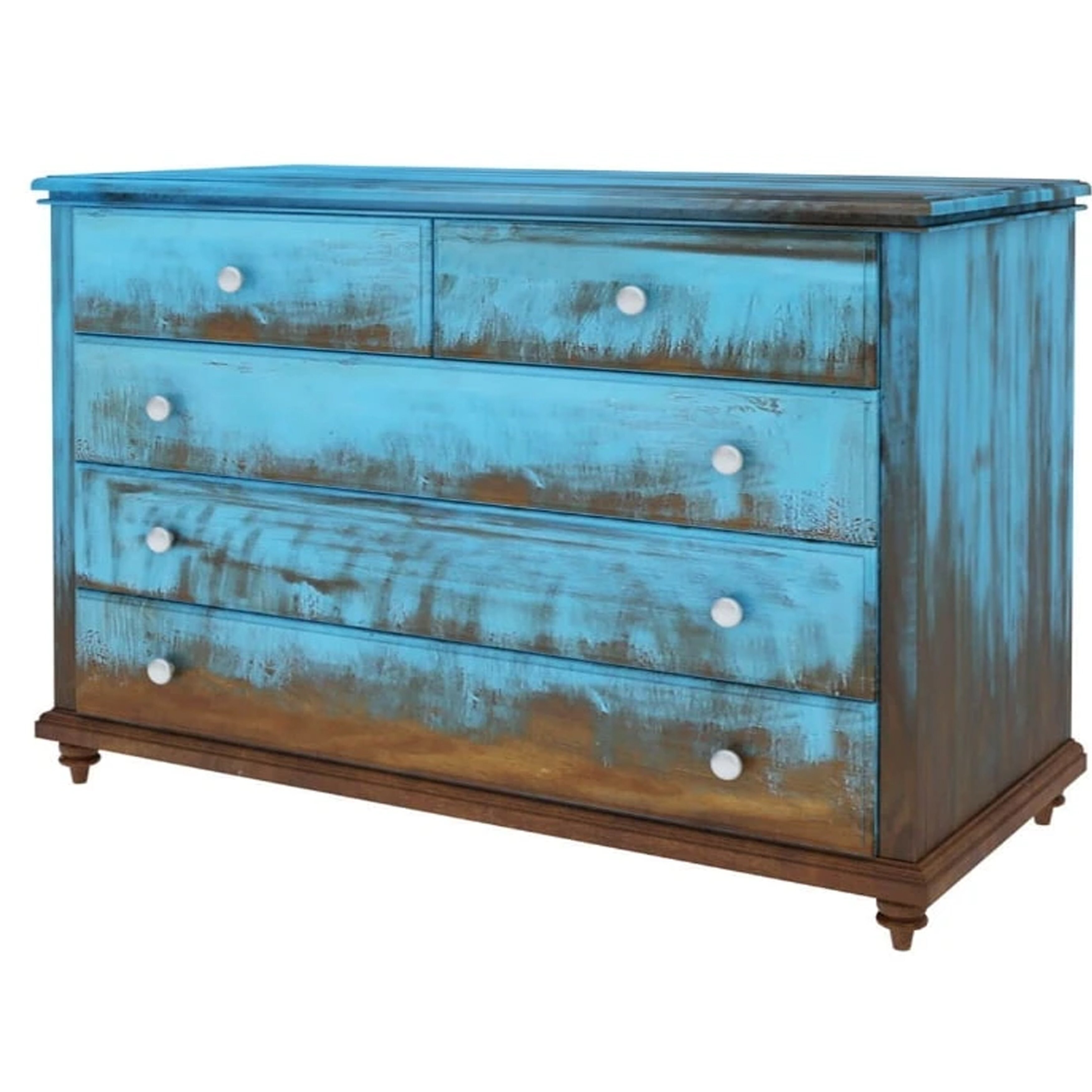 Empire Blue Dawn Rustic Solid Mango Wood Bedroom Dresser With 5 Drawer - - 35096119 - Mycitystee