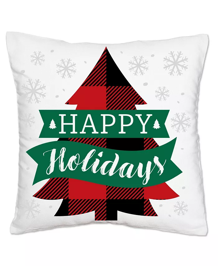 Big Dot of Happiness Holiday Plaid Trees - Decorative Cushion Case - Throw Pillow Cover - 16 x 16 In - Mycitystee