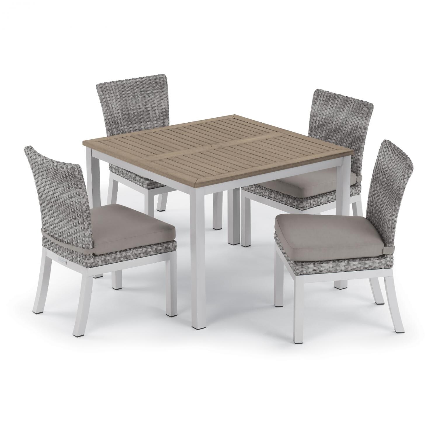 Argento 5 Piece Wicker Patio Dining Set W/ 39 Inch Square Tekwood Vintage Table， Side Chairs and Stone Cushions By Oxford Garden - Mycitystee