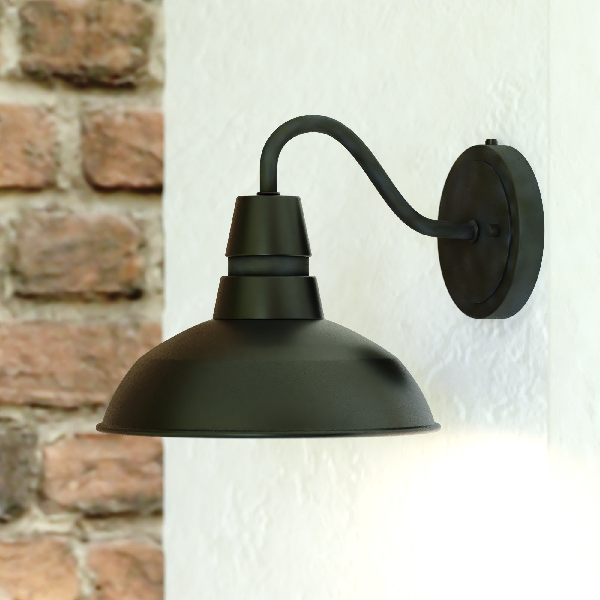 Buena Park Metal 1 Light Dusk to Dawn Black Outdoor Dome Barn Wall Lantern - 9-in. W x 10-in. H x 11.25-in. D Shopping - The Best Deals on Outdoor Bar - Mycitystee
