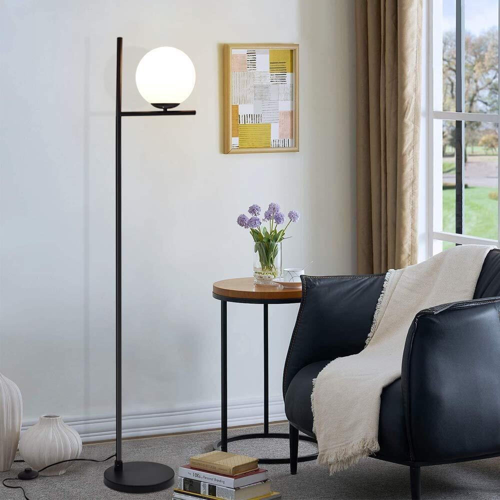 Glass Globe Floor Lamp for Living Room Modern Standing Lamp Art Black - 1 - Mycitystee