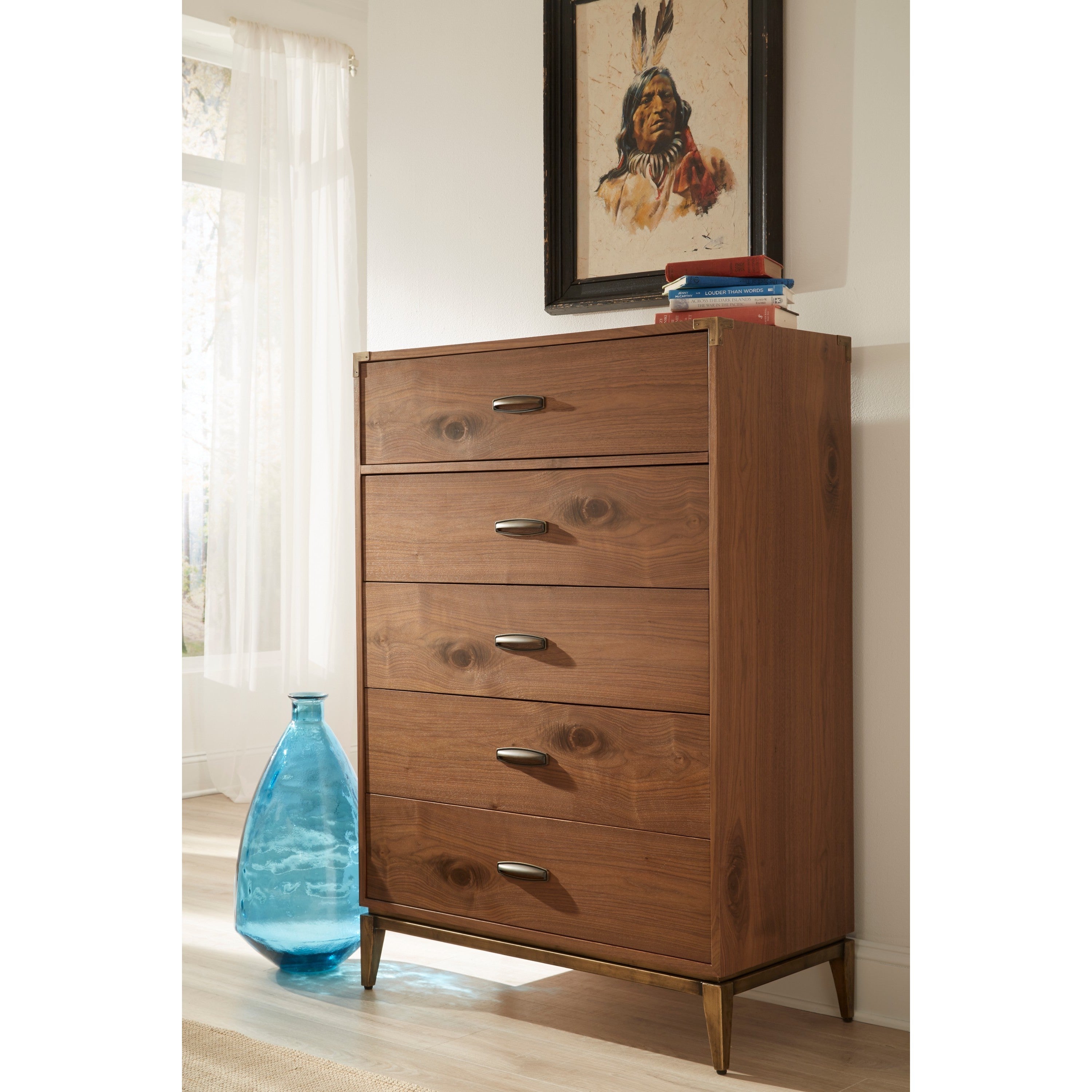 Adler Natural Walnut 5-Drawer Chest - - 14491443 - Mycitystee