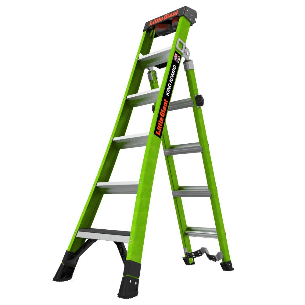 King Combo XT, 6' - ANSI Type IAA - 375 lb Rated, Fiberglass 3-in-1 Extendable All-Access Combination Ladder with Grip-N-Go Single-Hand Release Hinge - Mycitystee