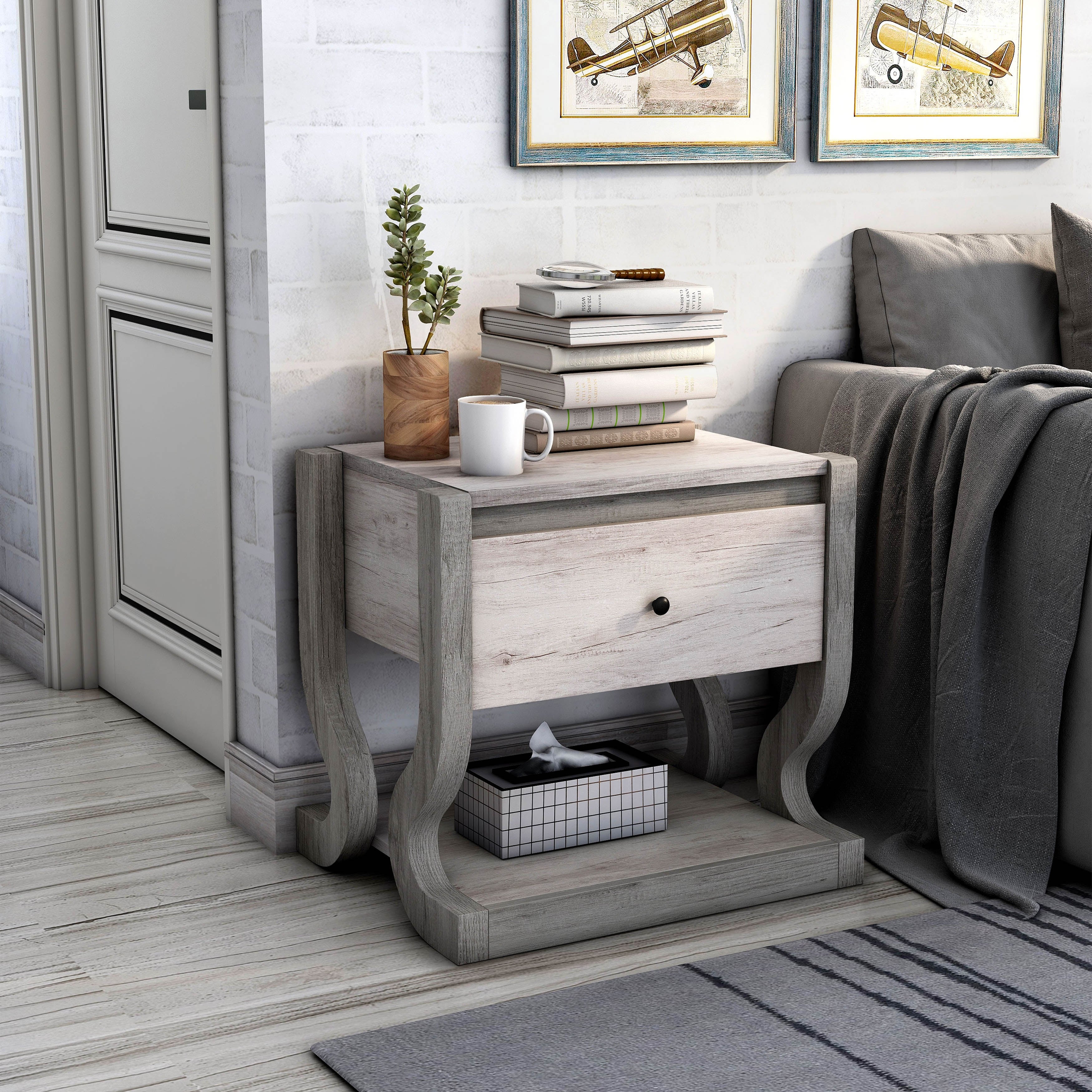 DH BASIC Coastal White Single-drawer End Table by Denhour - Mycitystee