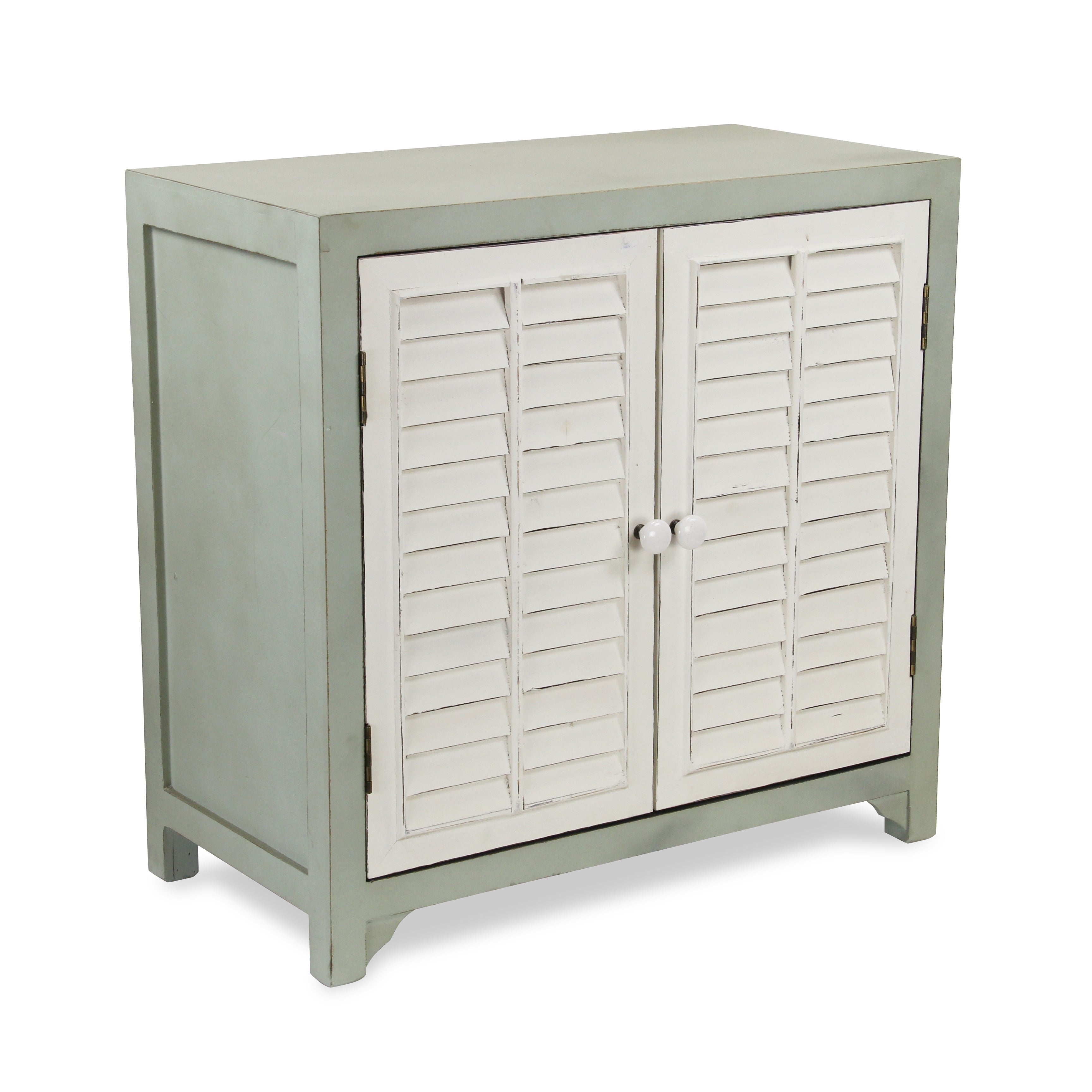 Seafoam Green Wooden Low Rise Cabinet with Front White Shutter Doors - - 35984840 - Mycitystee