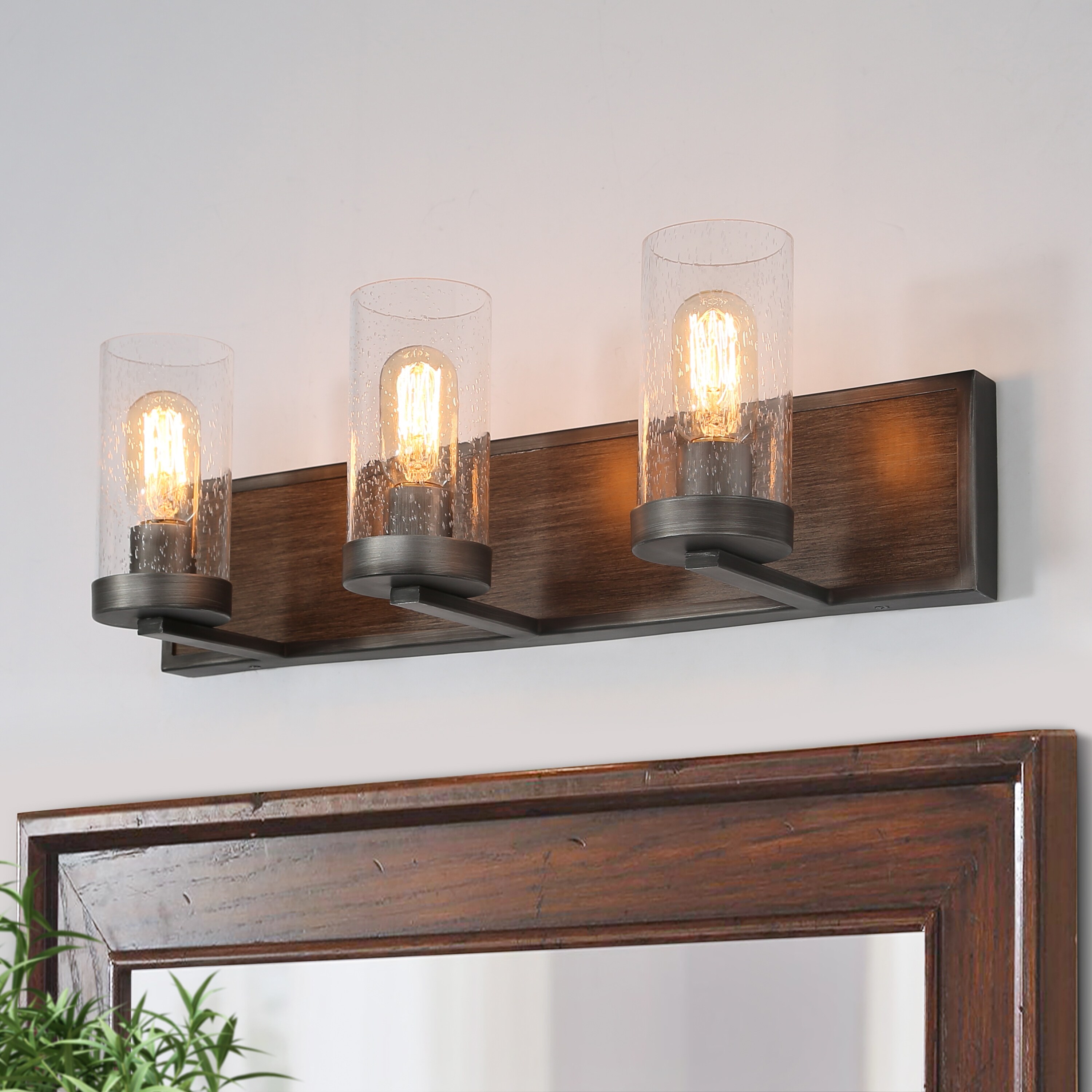 Fora 3-Light Modern Farmhouse Dark Wood Bathroom Vanity Light Wall Sconce - L22
