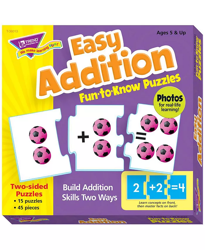Trend Enterprises Easy Addition Fun-To-Know Puzzles - Matching Games to Build Math Skills， Set of 45 - Mycitystee