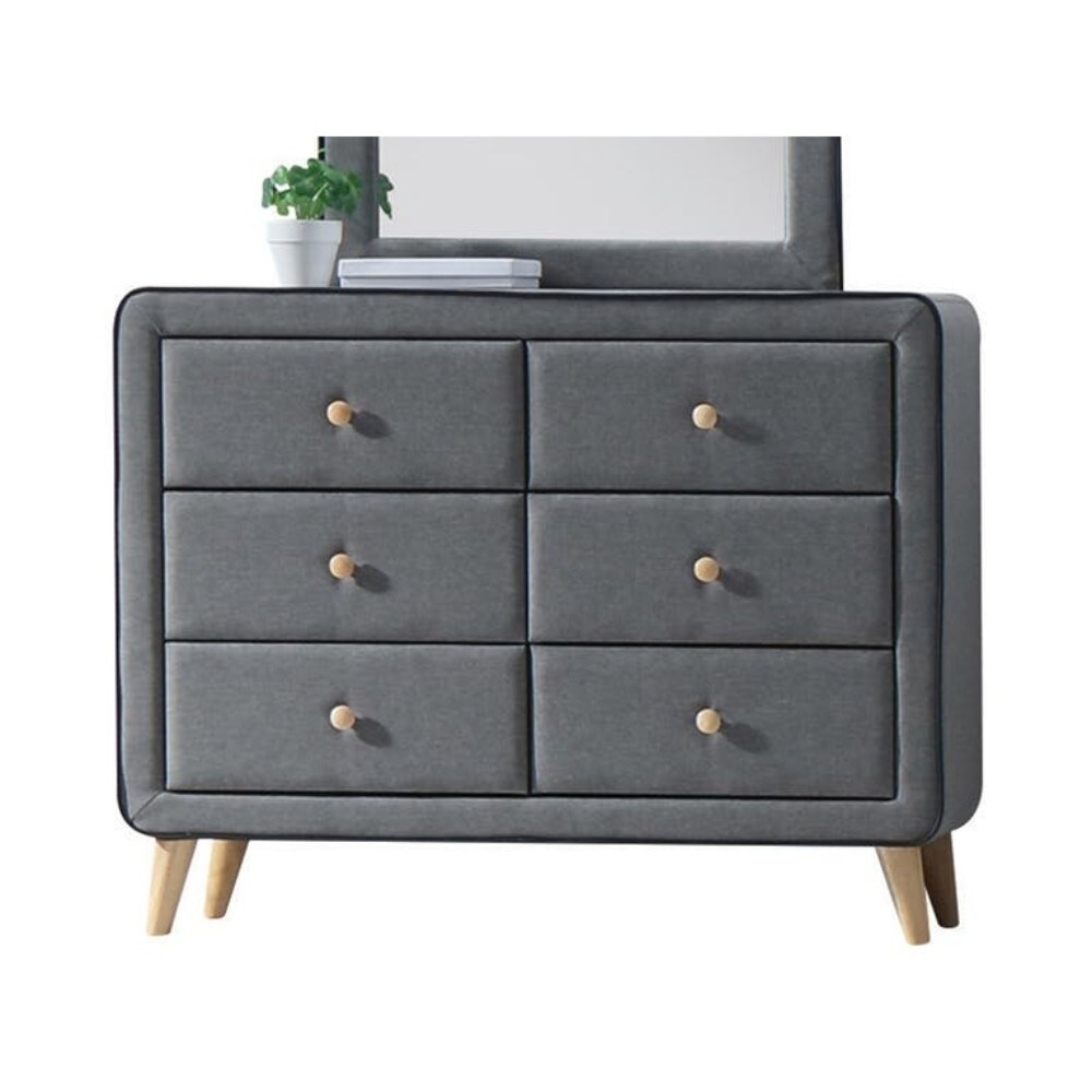 Transitional Style Wood and Fabric Upholstery Dresser with 6 Drawers， Gray - - 25687779 - Mycitystee