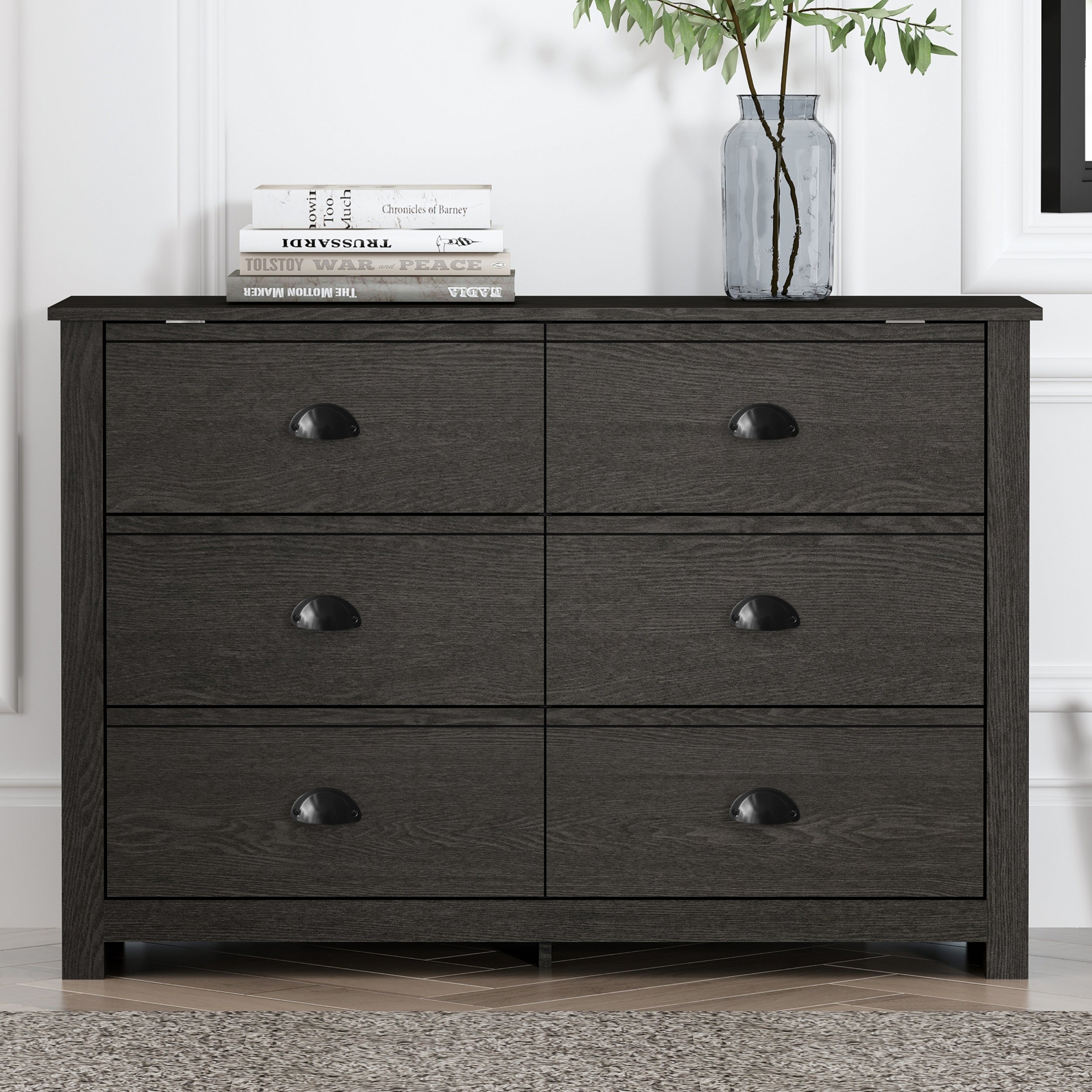 Geordano 6-Drawer Dark Grey Oak Dresser (31.5 in. H × 46.5 in. W × 16.3 in. D) - - 37573233 - Mycitystee